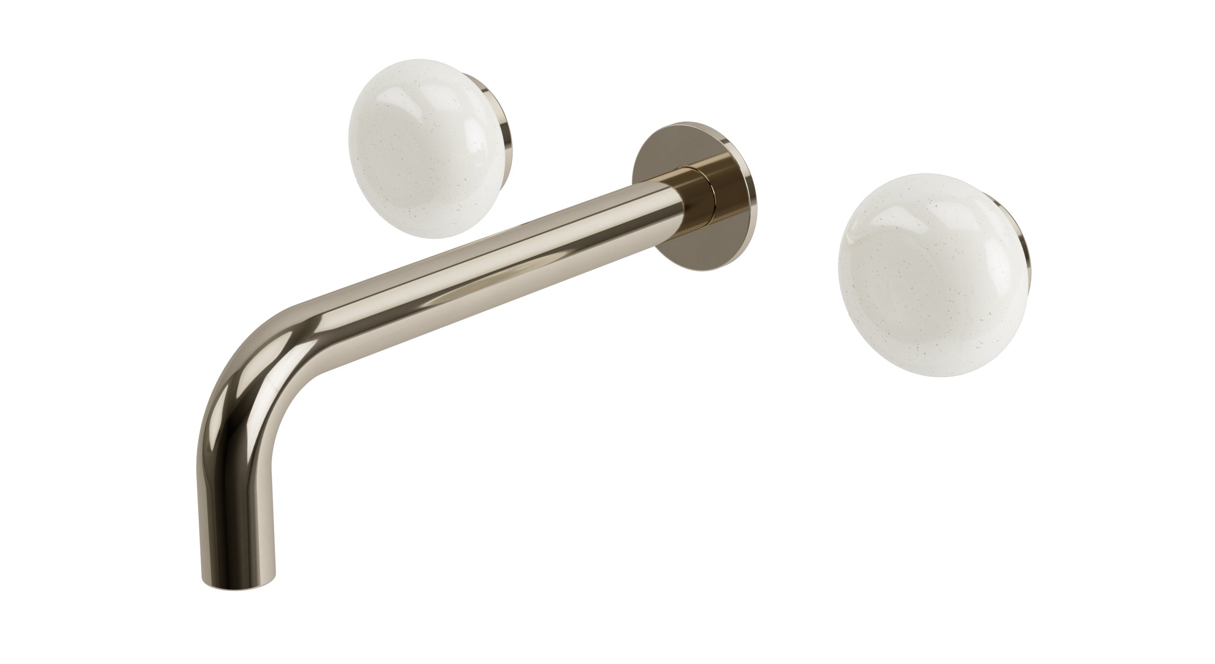 Foundry Two Handle Wall Mount 7.5" Lavatory Faucet with Pebble Ceramic Knob Handles in Polished Nickel