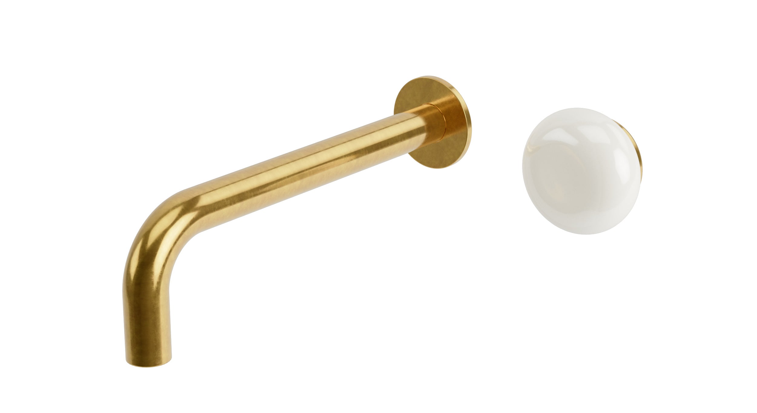 Foundry One Handle Wall Mount 7.5" Lavatory Faucet with Pebble Ceramic Knob Handle in French Brass