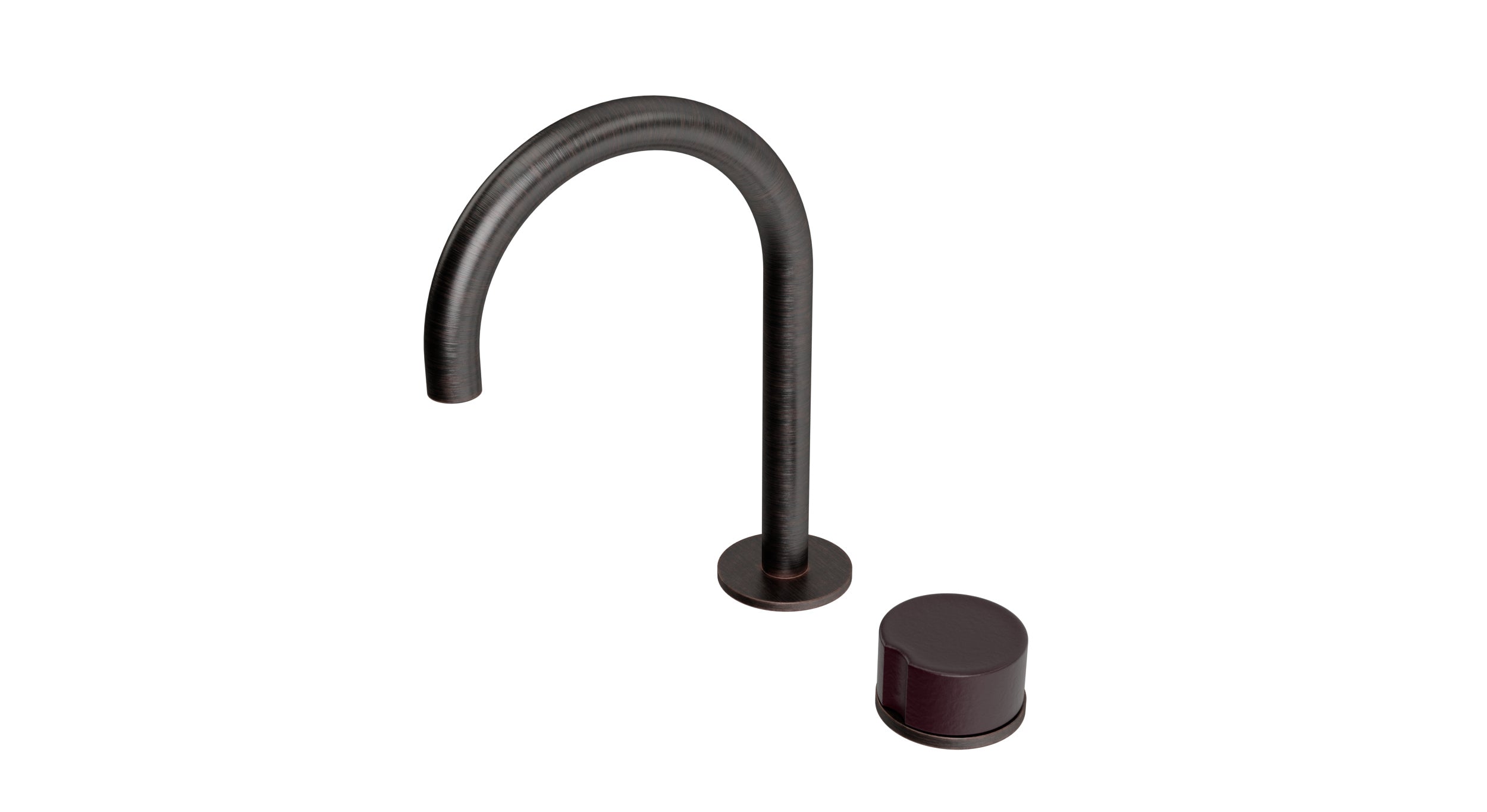 Foundry One Handle Deck Mount Gooseneck Lavatory Faucet with Groove Ceramic Knob Handle in Antique Bronze