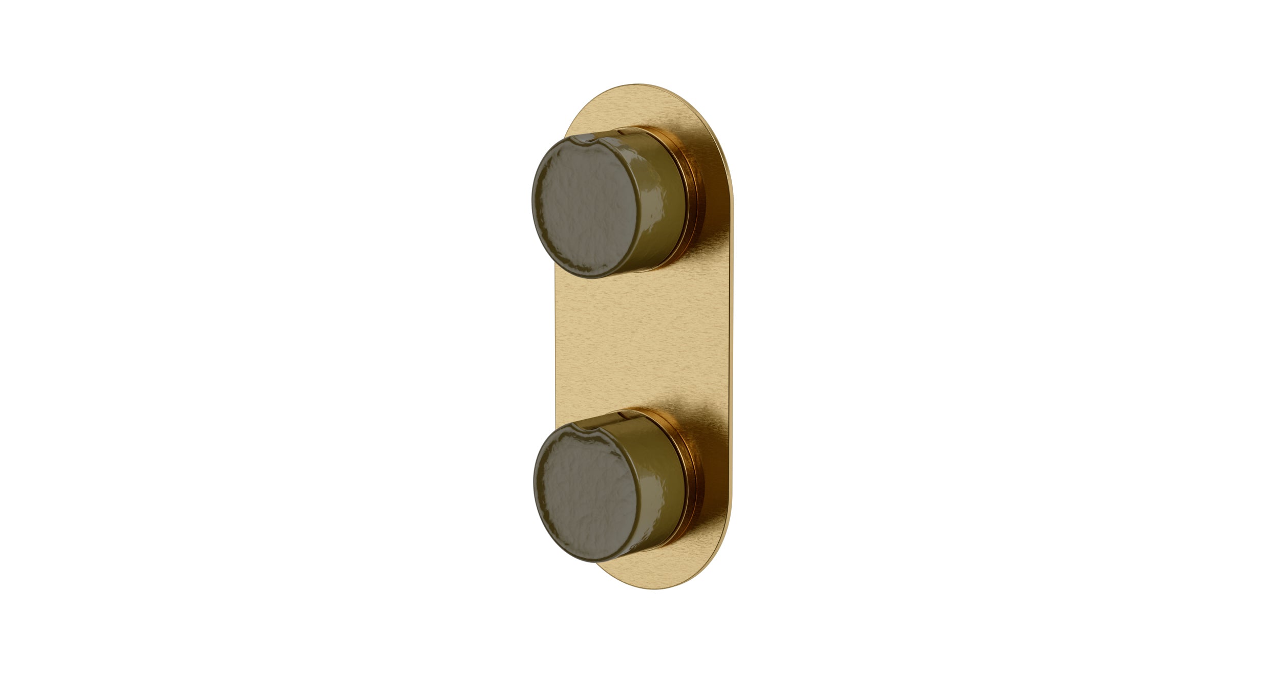Foundry Two Handle Wall Mount Shower Trim with Groove Ceramic Knob Handles in Satin Brass