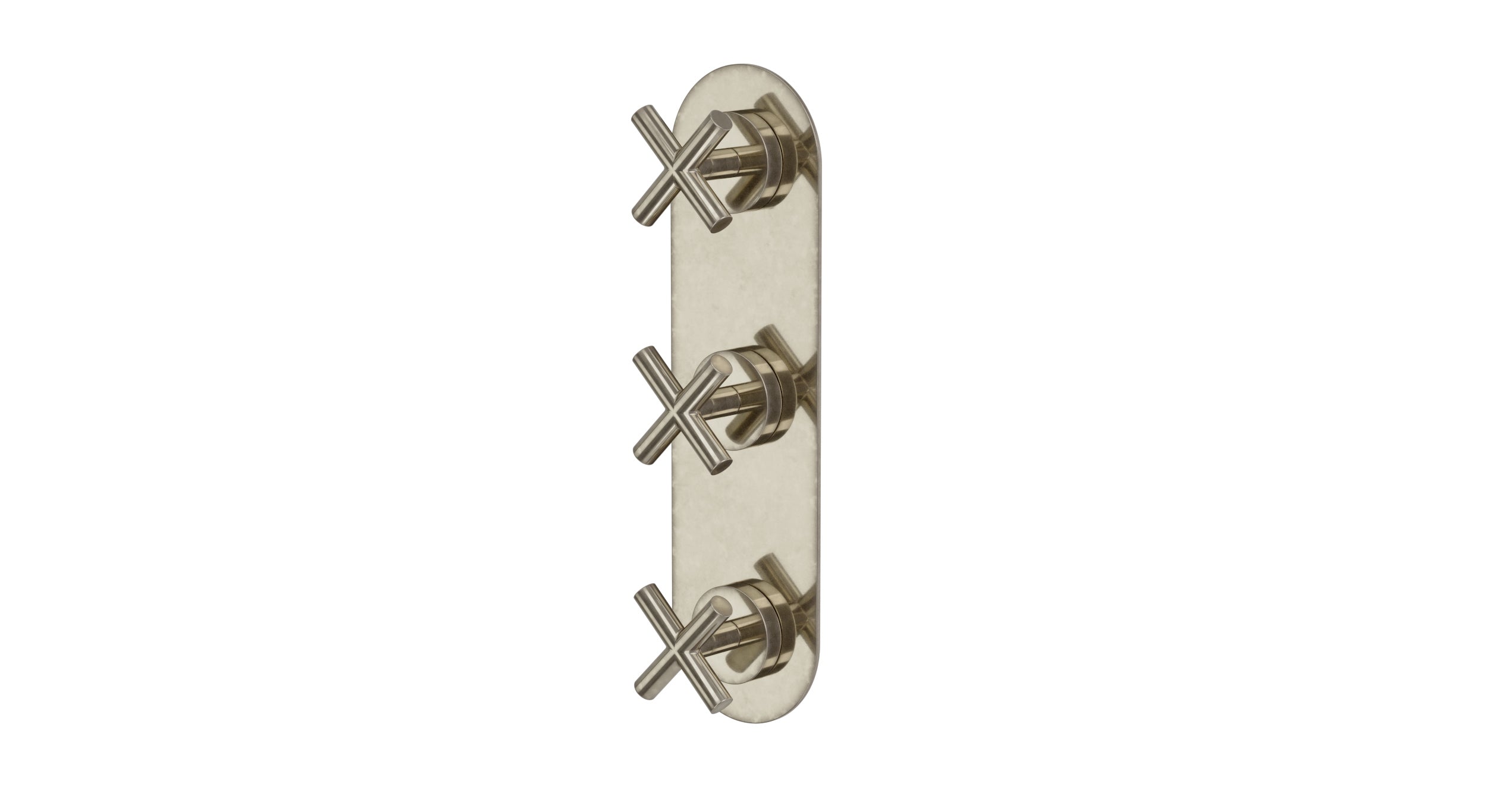 Contour Three Handle Wall Mount Shower Trim with Soft Cross Handles in French Nickel