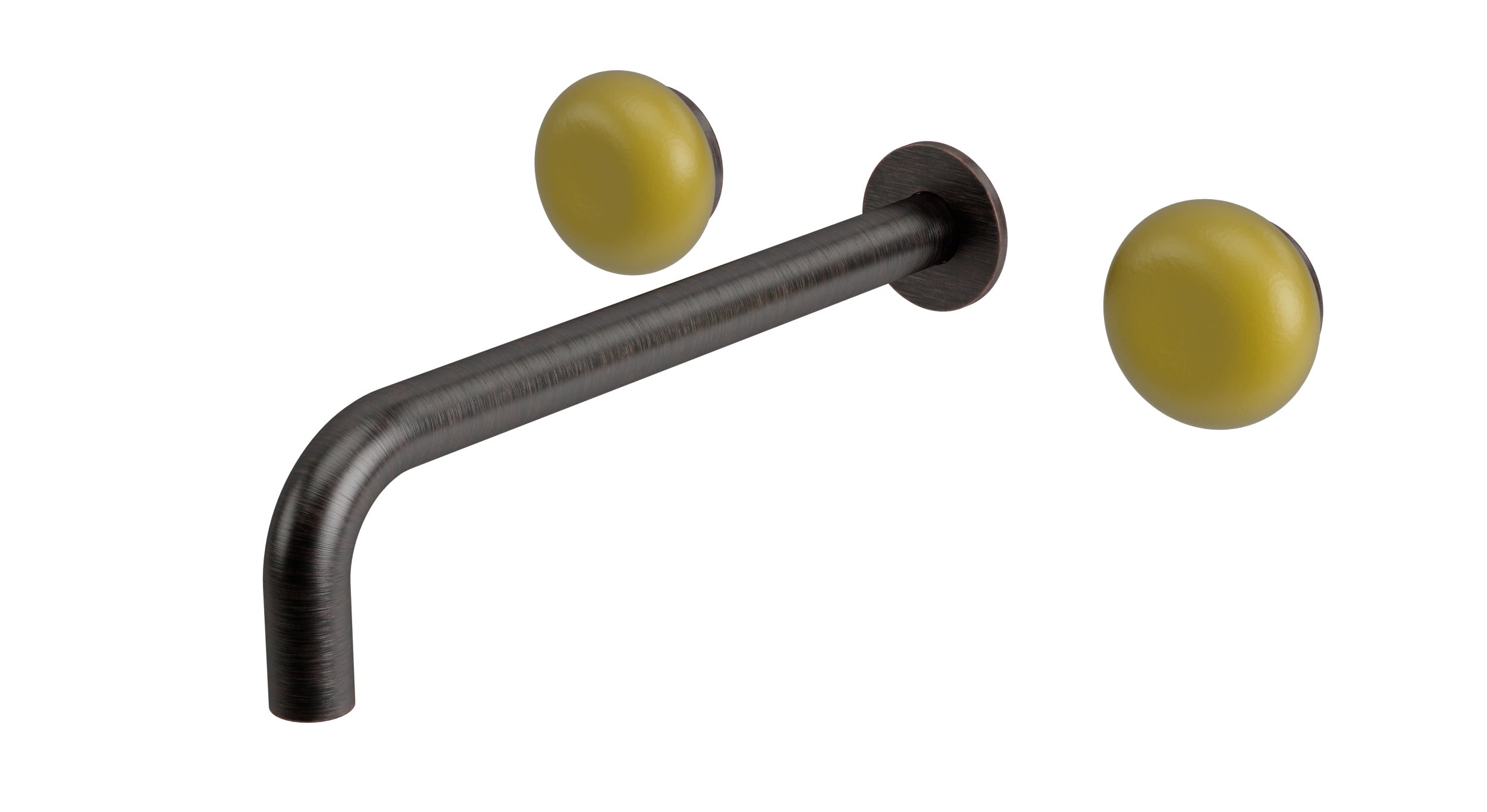 Foundry Two Handle Wall Mount 10" Lavatory Faucet with Pebble Ceramic Knob Handles in Antique Bronze