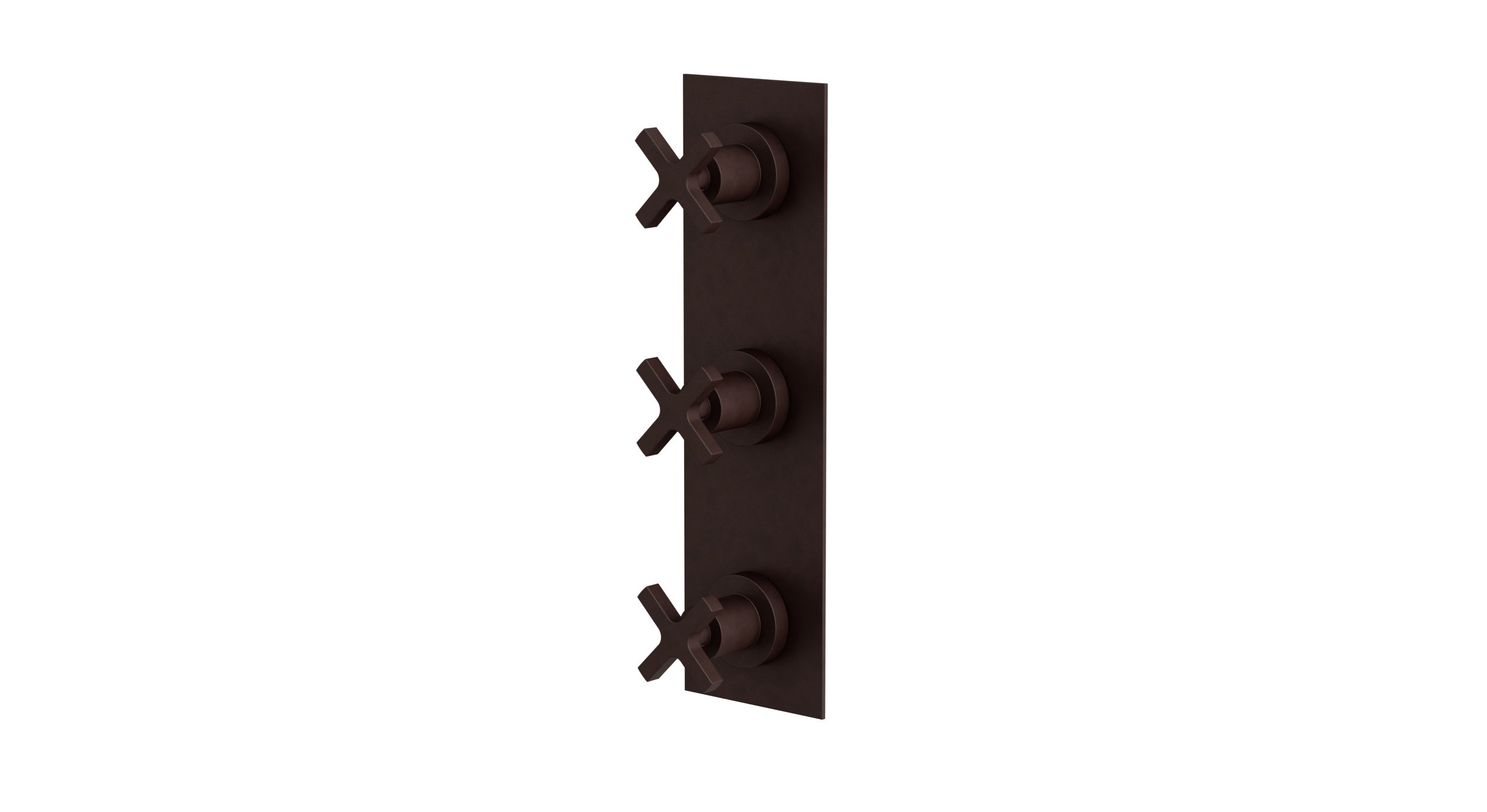 Flatiron Three Handle Wall Mount Shower Trim with Linear Cross Handles in Architectural Copper