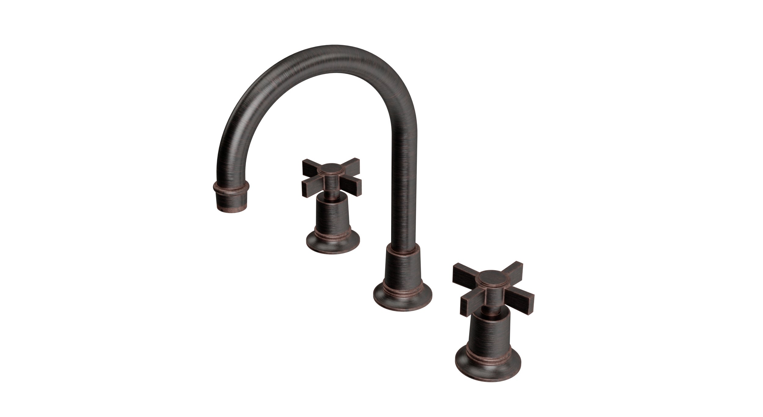 Emerson Two Handle Deck Mount Gooseneck Lavatory Faucet with Defined Cross Handles in Antique Bronze