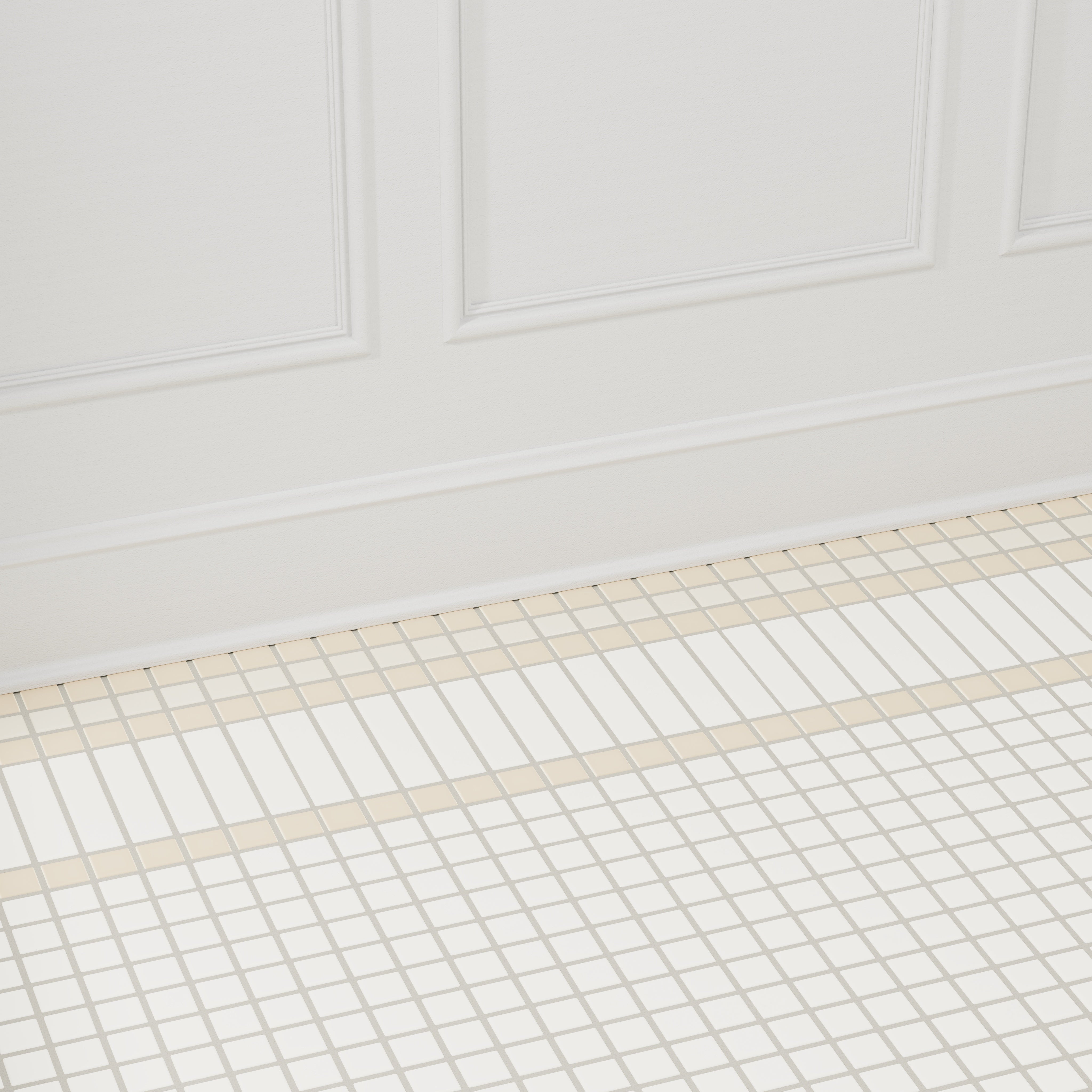 1x1, 1x4 Channel Stripe Border Sheeted Original Ceramic Tile in Linen Matte