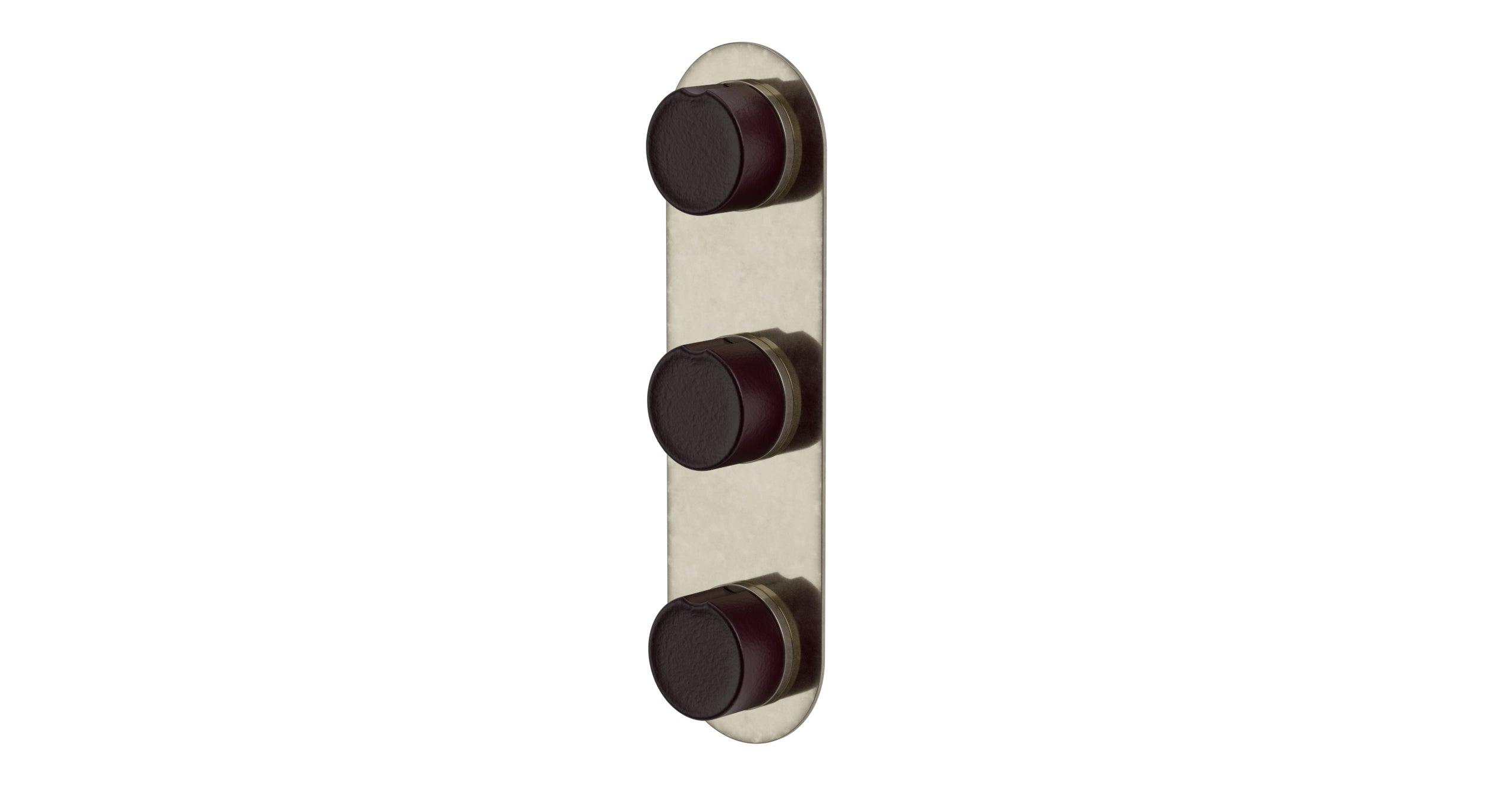 Foundry Three Handle Wall Mount Shower Trim with Groove Ceramic Knob Handles in French Nickel
