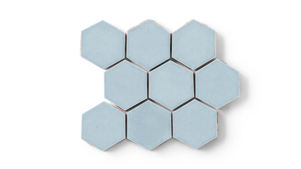 3" Hexagon Sheeted Original Ceramic Mosaic Tile in Crater Lake Gloss