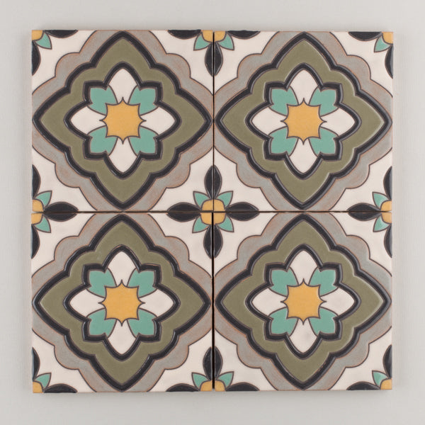 6x6 Handpainted Tile Cordoba in Neutral Motif