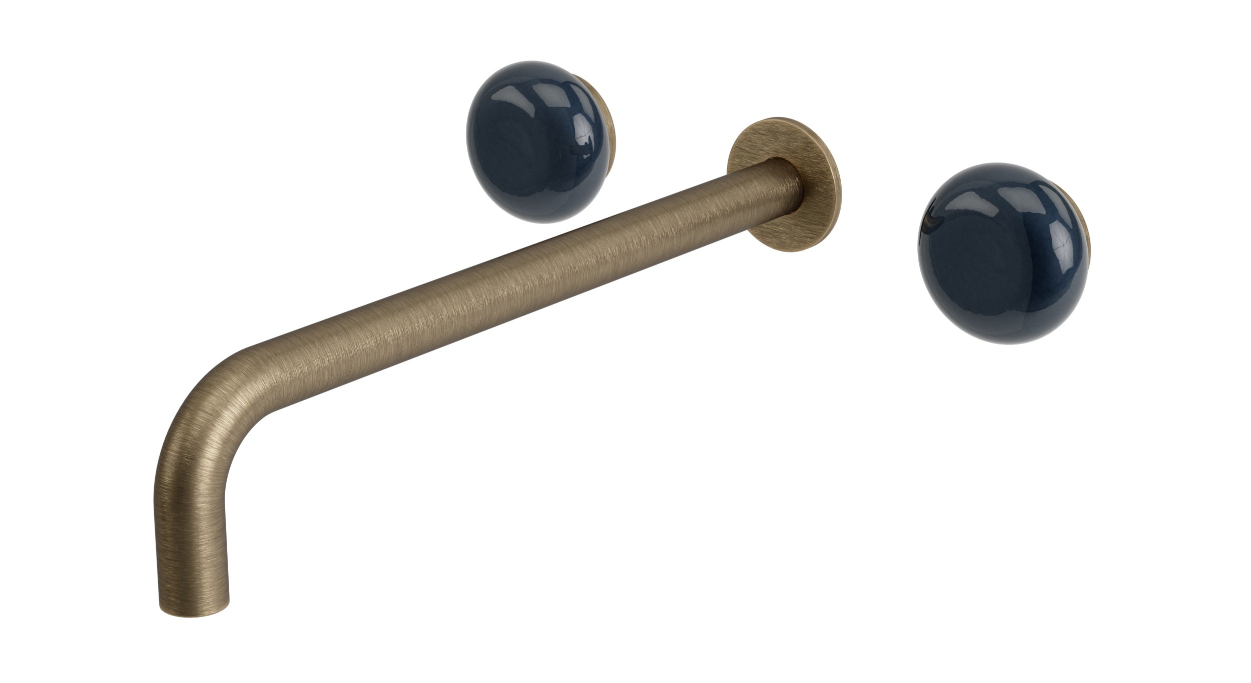 Foundry Two Handle Wall Mount 12" Lavatory Faucet with Pebble Ceramic Knob Handles in Antique Nickel