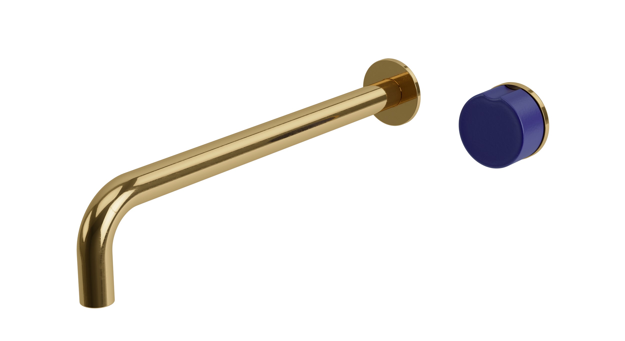 Foundry One Handle Wall Mount 12" Lavatory Faucet with Pebble Ceramic Knob Handle in Uncoated Polished Brass