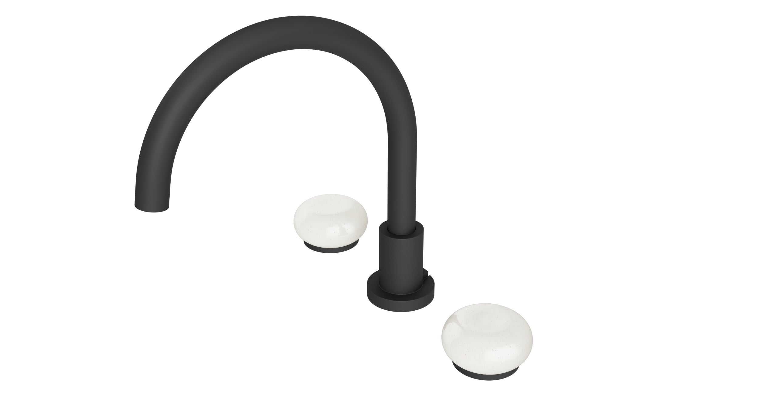 Foundry Two Handle Deck Mount Gooseneck Bath Trim with Pebble Ceramic Knob Handles in Matte Black
