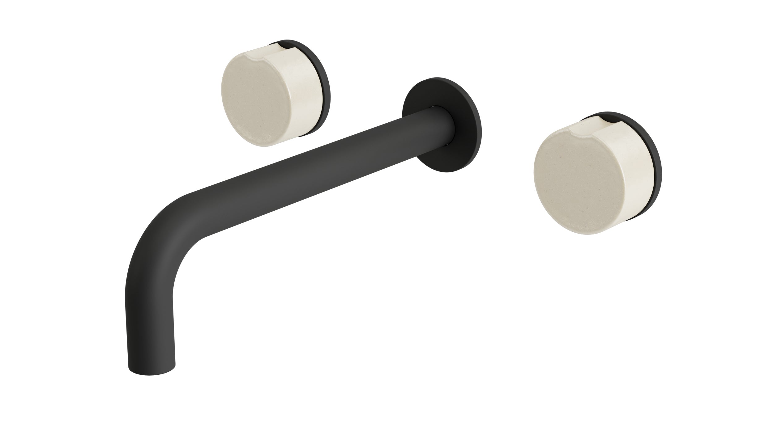 Foundry Two Handle Wall Mount 7.5" Lavatory Faucet with Groove Ceramic Knob Handles in Matte Black