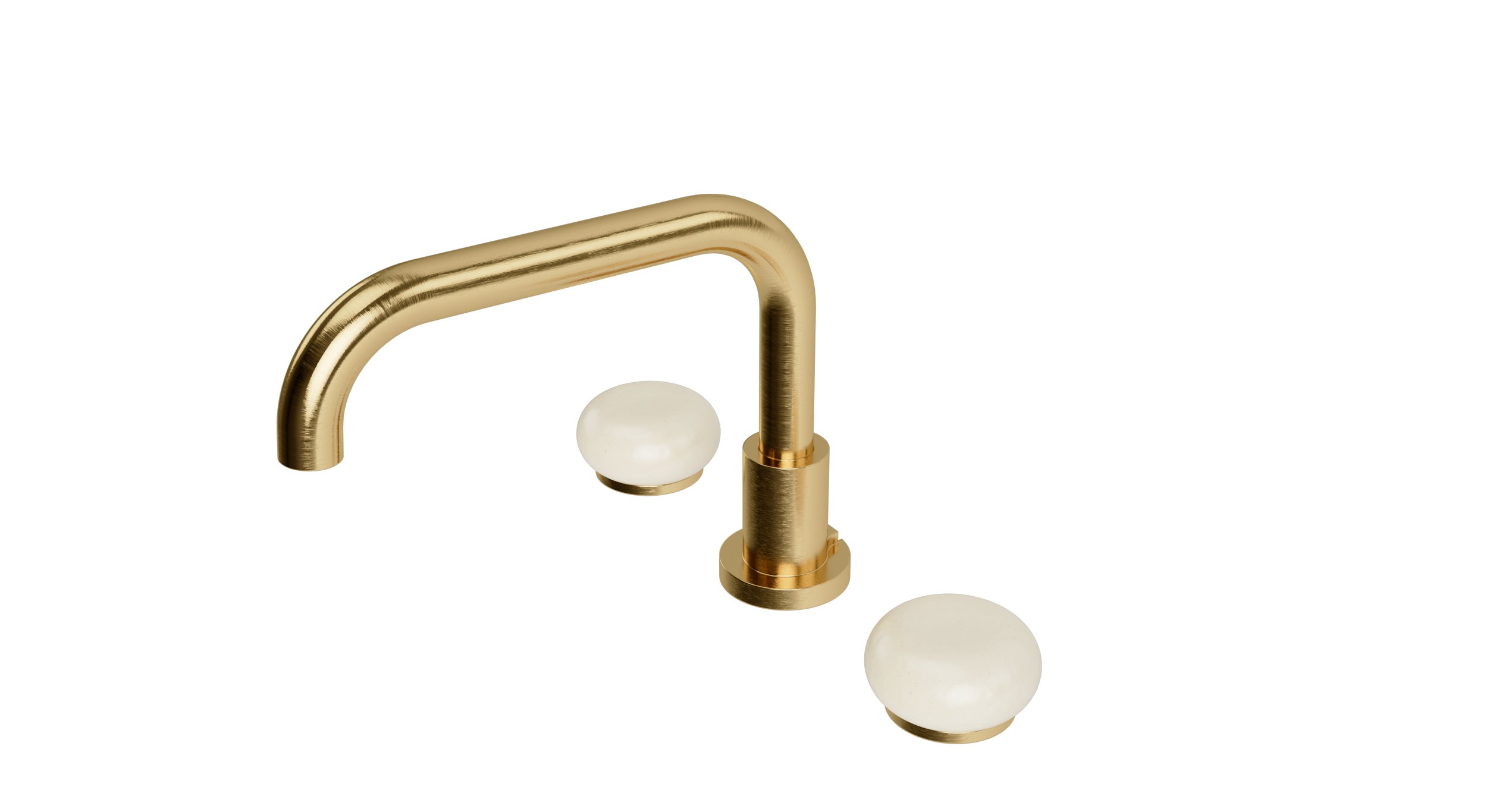 Foundry Two Handle Deck Mount Squaretop Bath Trim with Pebble Ceramic Knob Handles in Satin Brass
