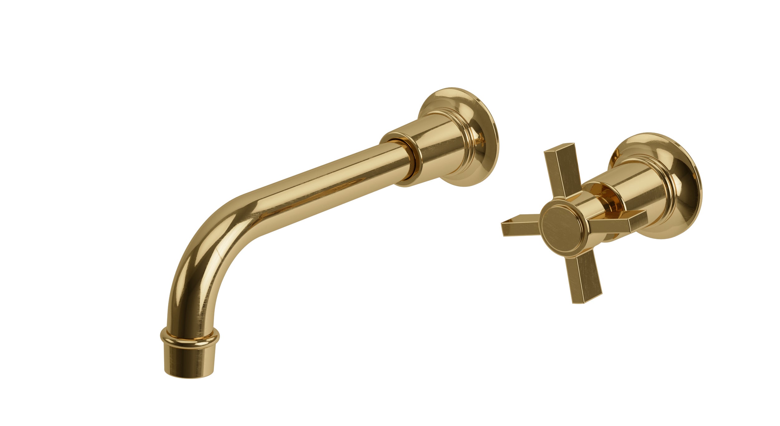 Emerson One Handle Wall Mount 8.25" Lavatory Faucet with Defined Cross Handle in Uncoated Polished Brass