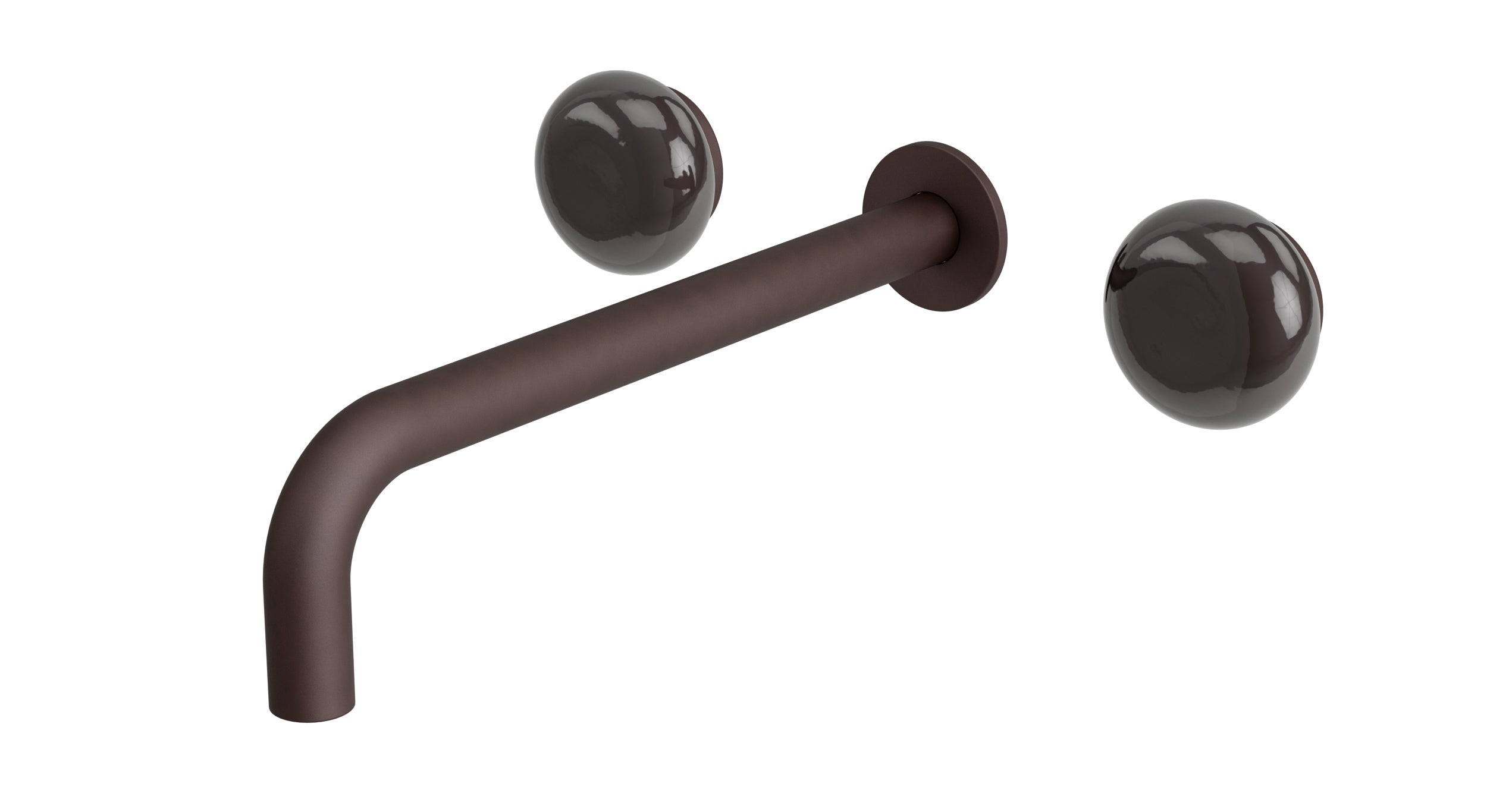 Foundry Two Handle Wall Mount 10" Lavatory Faucet with Pebble Ceramic Knob Handles in Architectural Copper