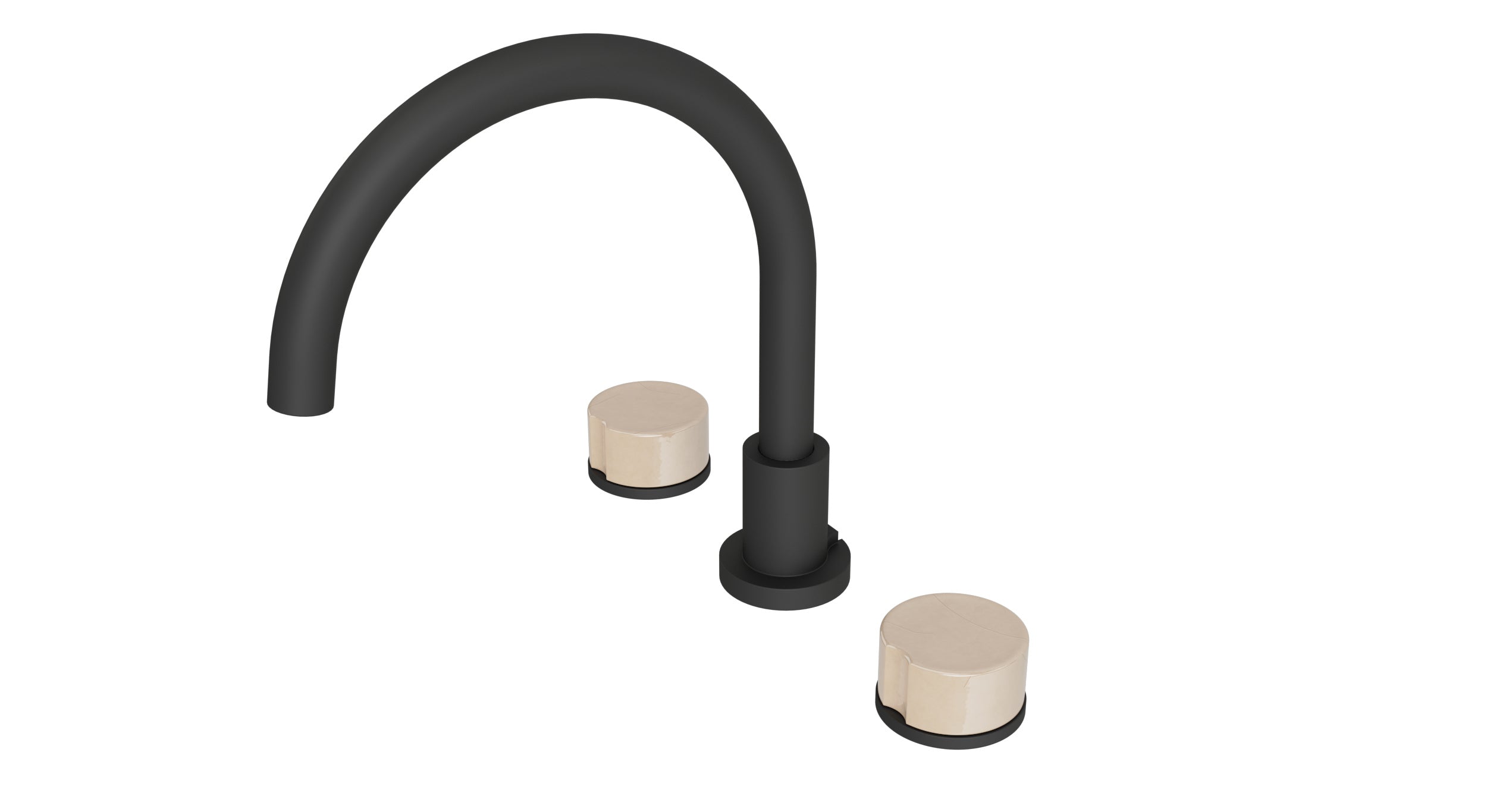 Foundry Two Handle Deck Mount Gooseneck Bath Trim with Groove Ceramic Knob Handles in Matte Black