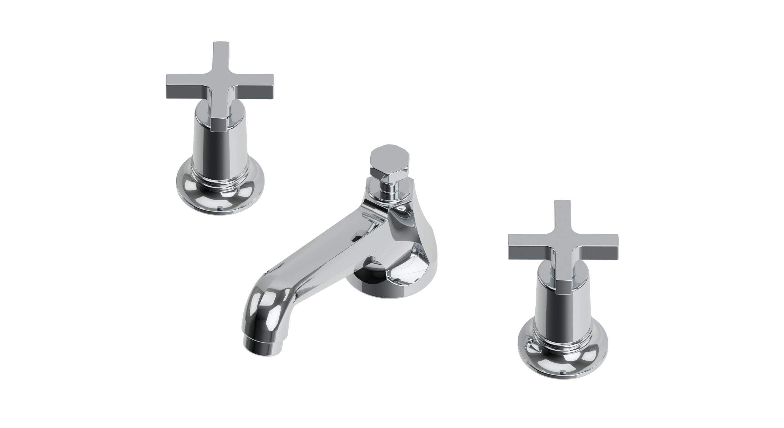 Emerson Two Handle Deck Mount Low Hexagon Lavatory Faucet with Classic Cross Handles