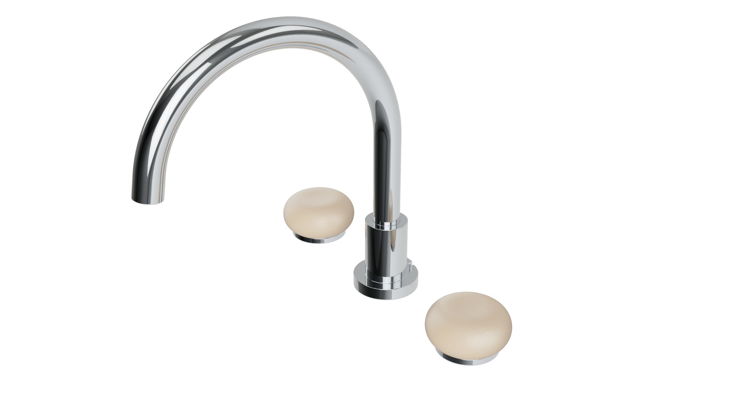 Foundry Two Handle Deck Mount Gooseneck Bath Trim with Pebble Ceramic Knob Handles in Polished Chrome