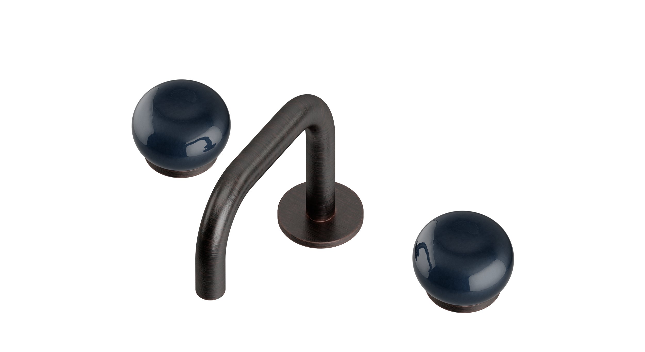 Foundry Two Handle Deck Mount Squaretop Lavatory Faucet with Pebble Ceramic Knob Handles in Antique Bronze