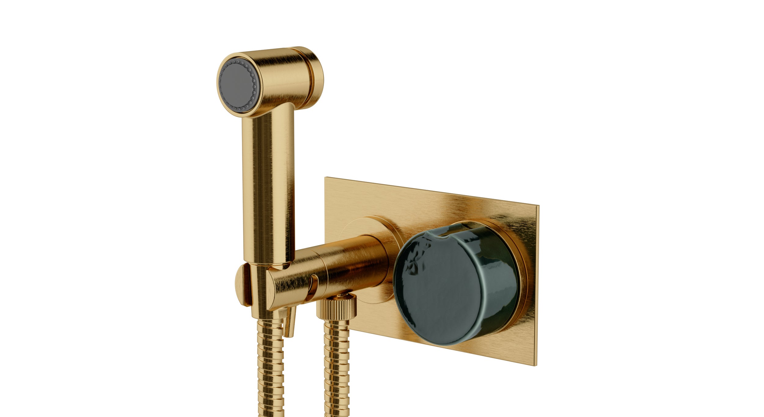 Foundry One Handle Wall Mount Bidet Trim with Groove Ceramic Knob Handle in Satin Brass