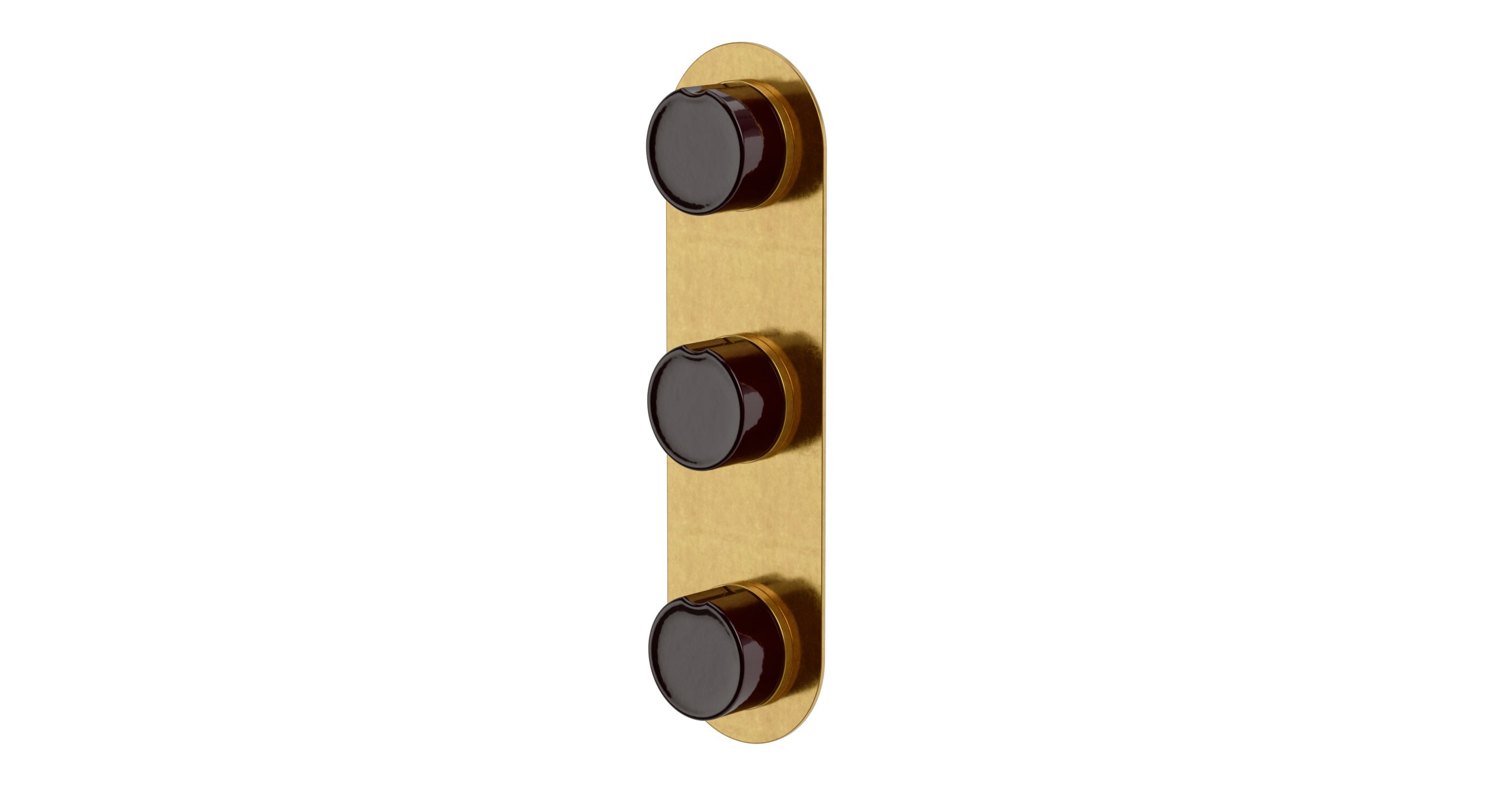 Foundry Three Handle Wall Mount Shower Trim with Groove Ceramic Knob Handles in French Brass