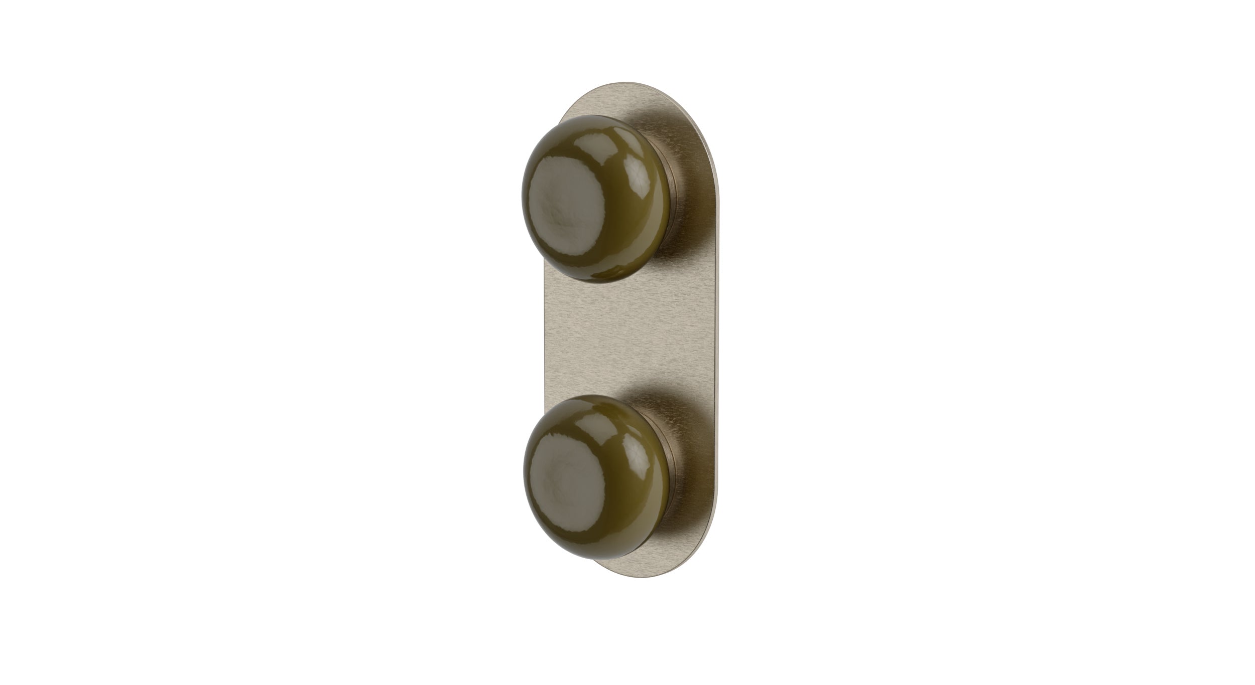 Foundry Two Handle Wall Mount Shower Trim with Pebble Ceramic Knob Handles in Satin Nickel