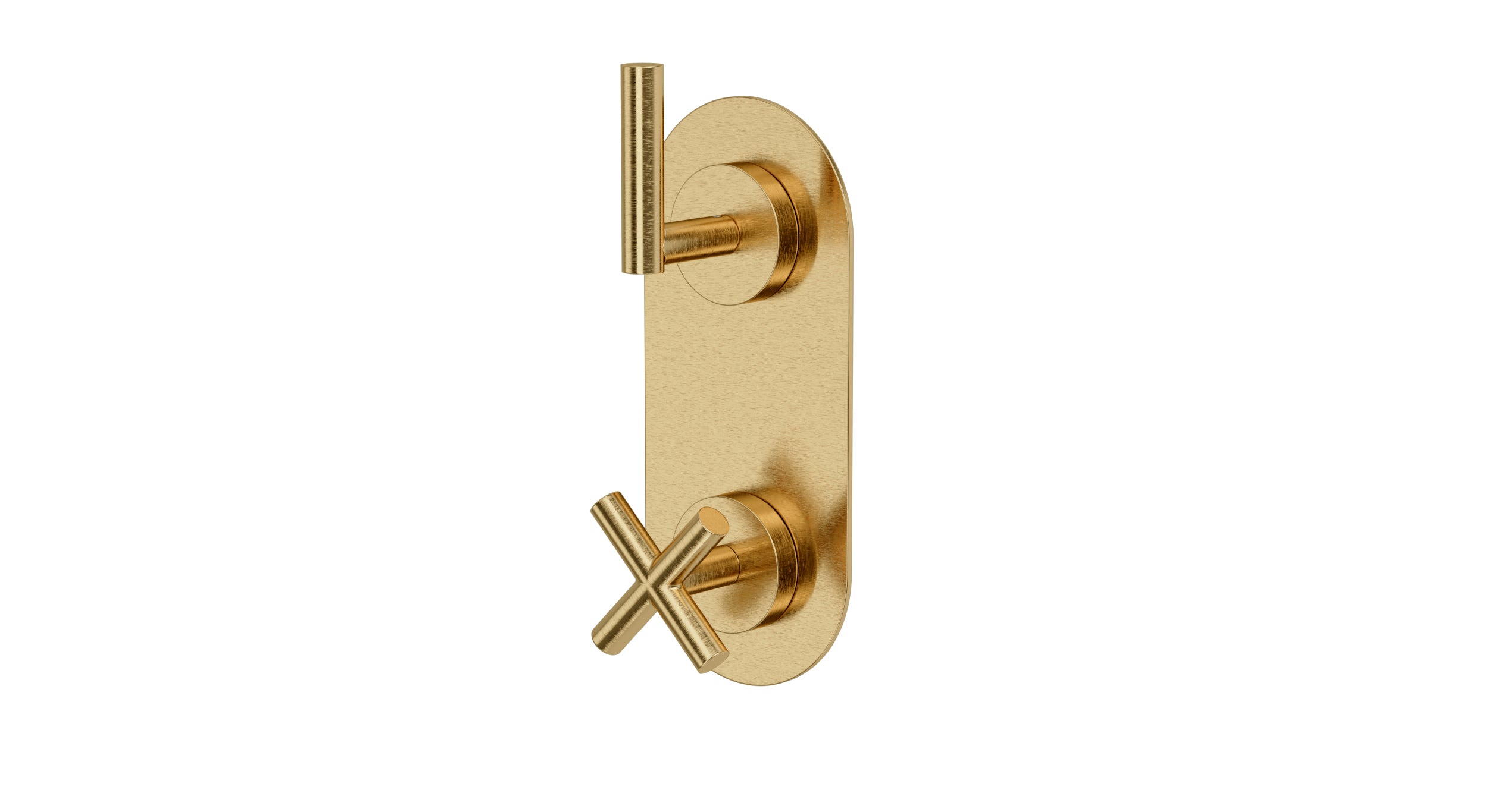 Contour Two Handle Wall Mount Shower Trim with Soft Cross/Soft Lever Handles in Satin Brass
