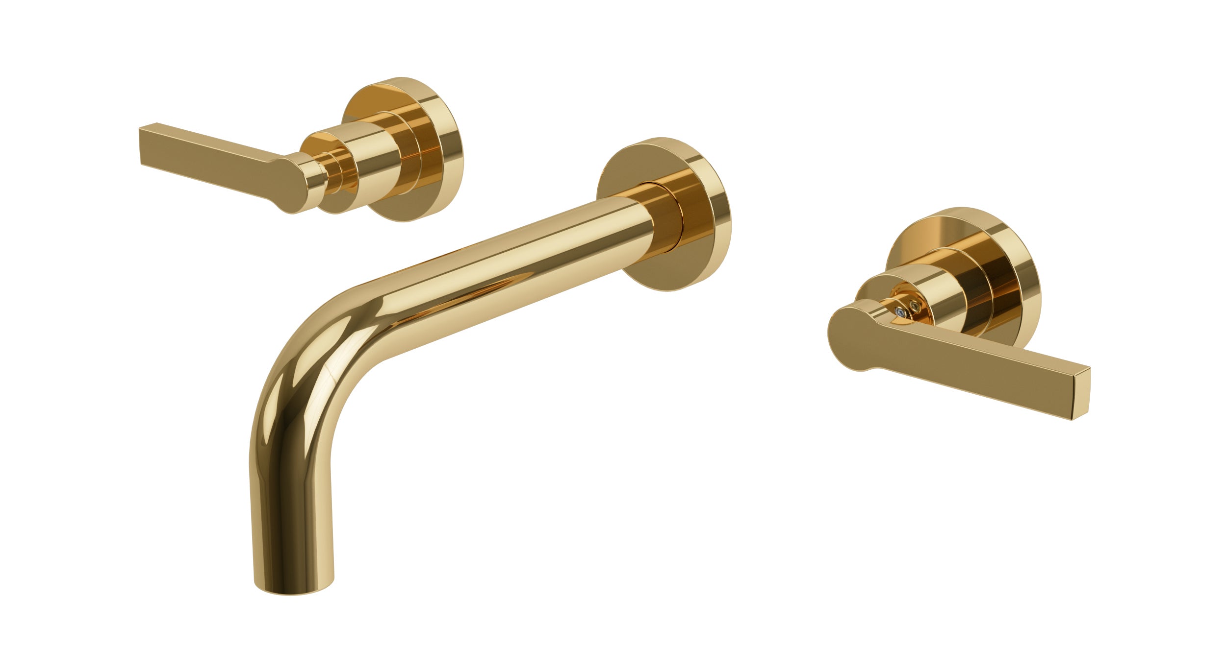 Flatiron Two Handle Wall Mount 7.5" Lavatory Faucet with Linear Lever Handles in Polished Brass