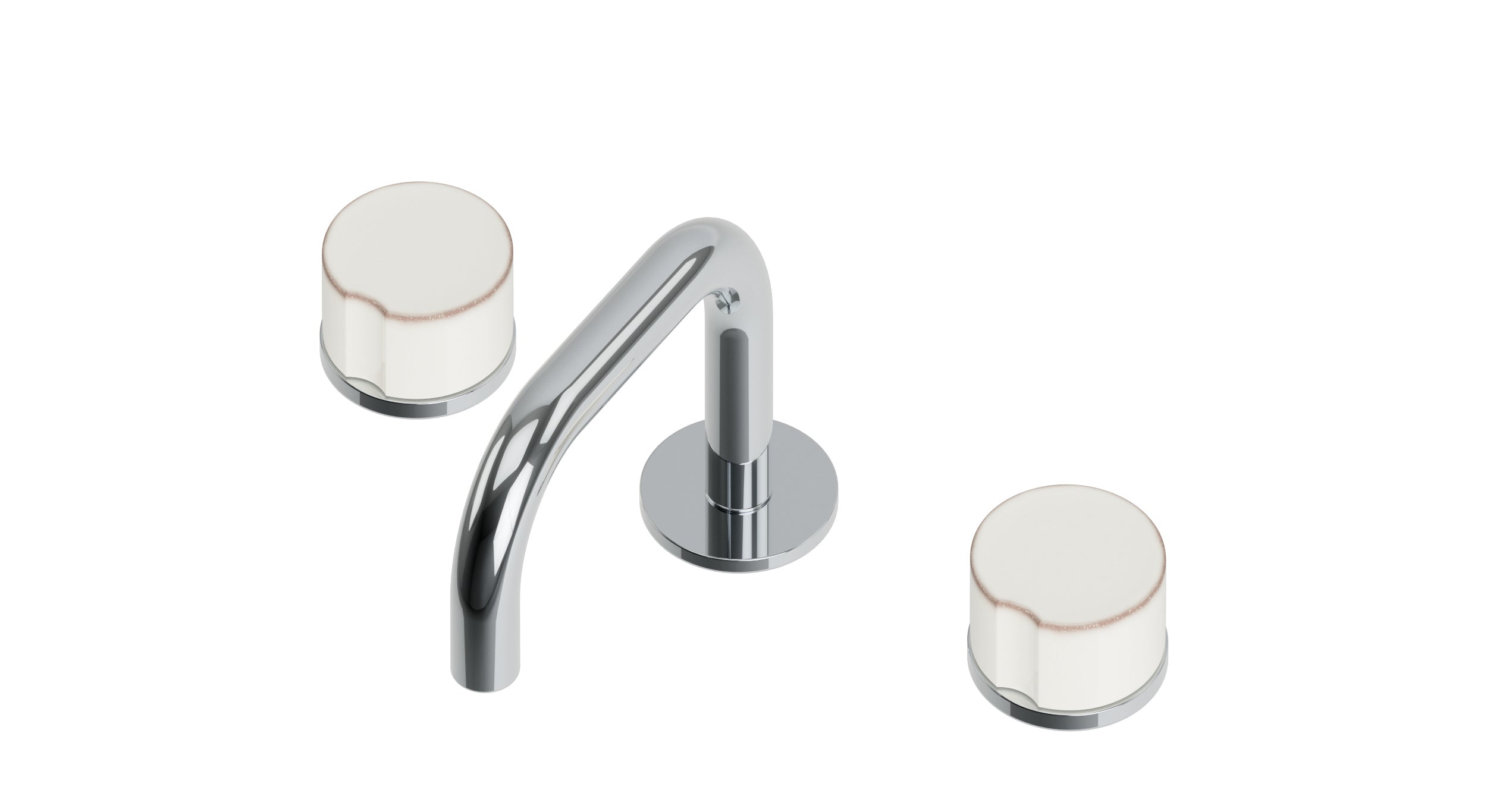 Foundry Two Handle Deck Mount Squaretop Lavatory Faucet with Groove Ceramic Knob Handles in Polished Chrome