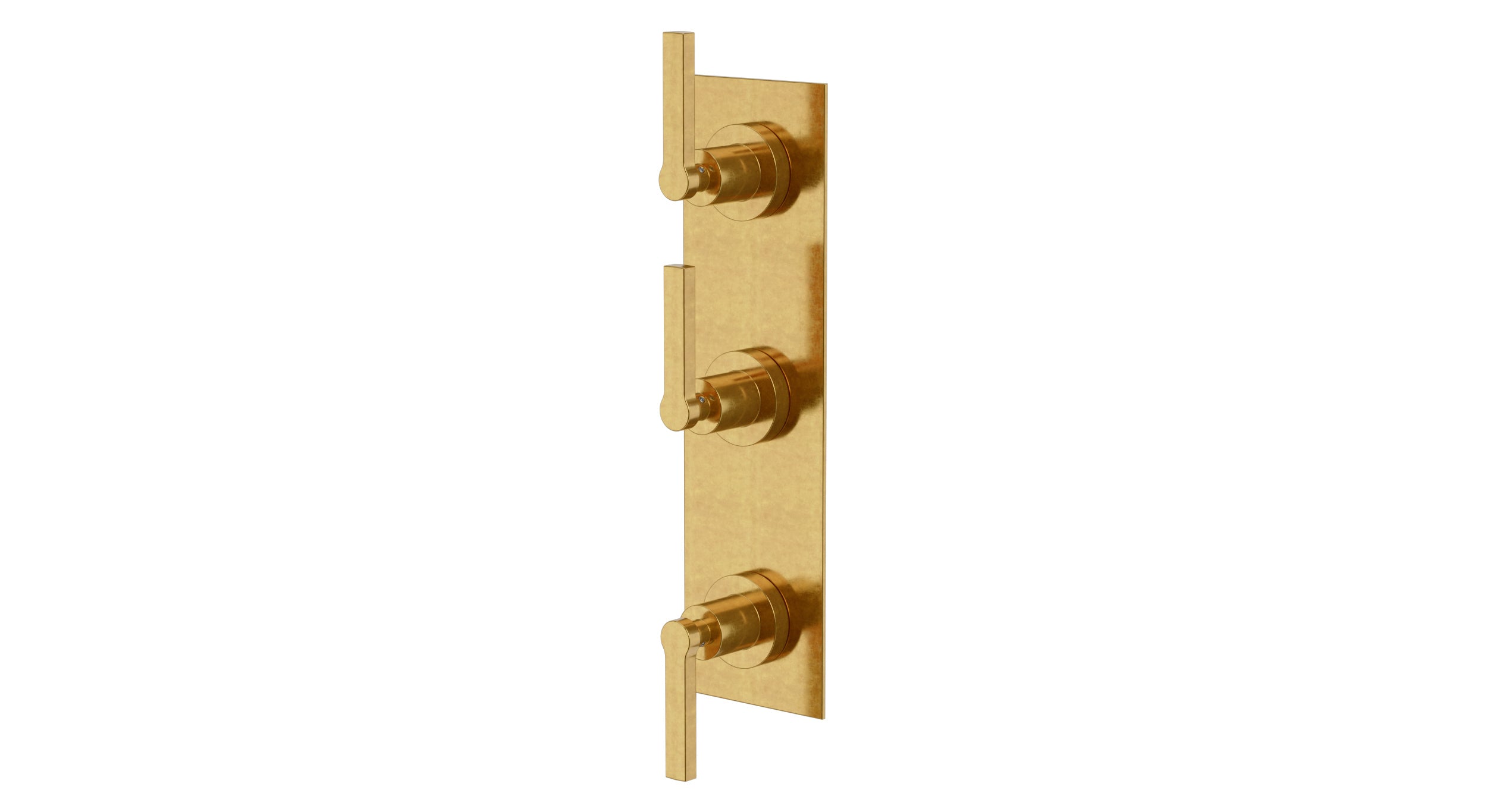 Flatiron Three Handle Wall Mount Shower Trim with Linear Lever Handles in French Brass