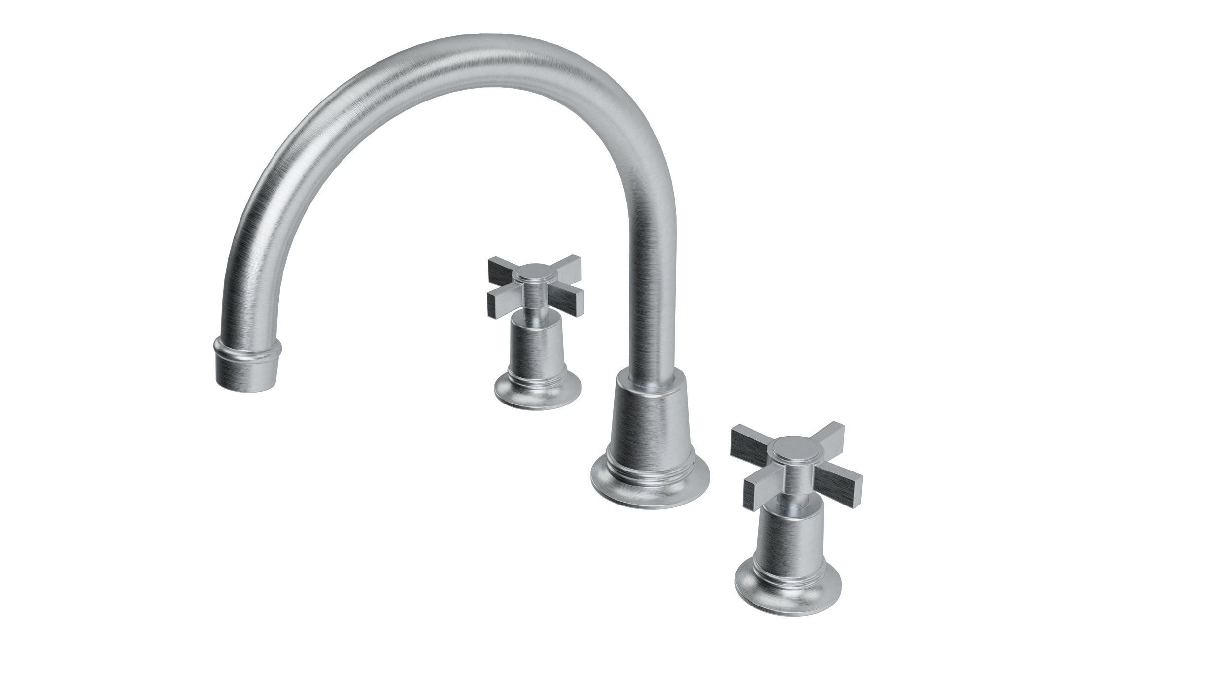 Emerson Two Handle Deck Mount Gooseneck Bath Trim with Defined Cross Handles in Satin Chrome