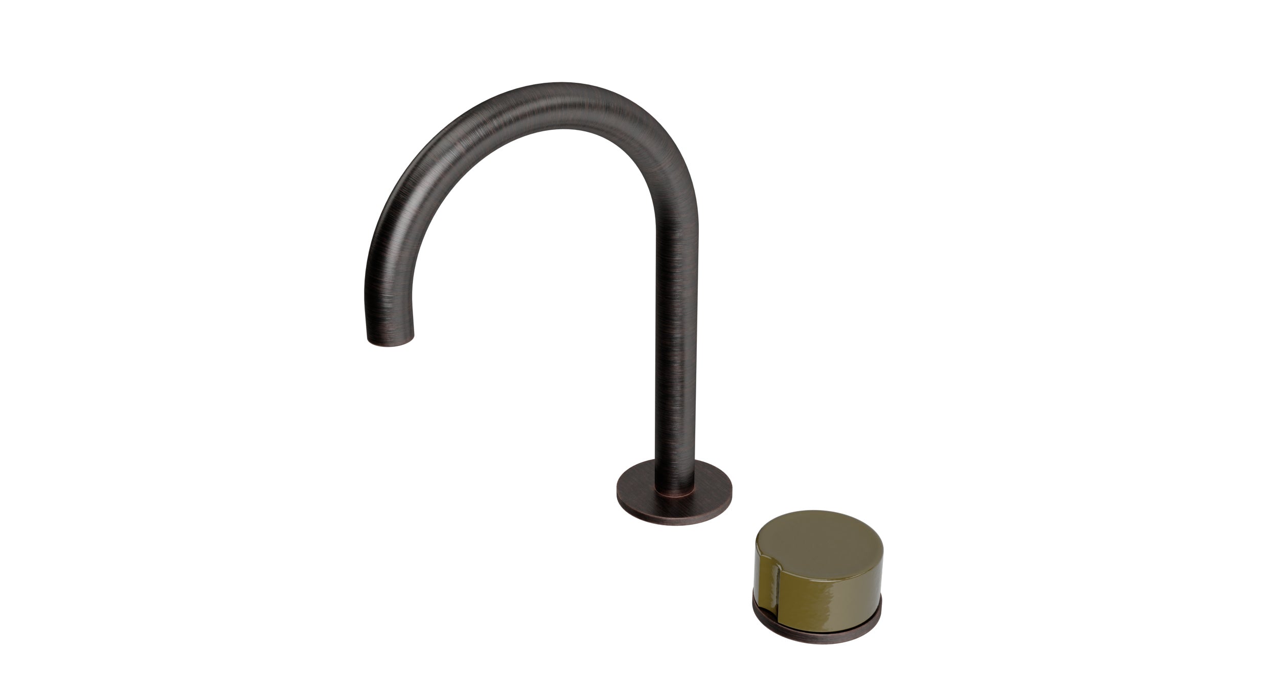 Foundry One Handle Deck Mount Gooseneck Lavatory Faucet with Groove Ceramic Knob Handle in Antique Bronze