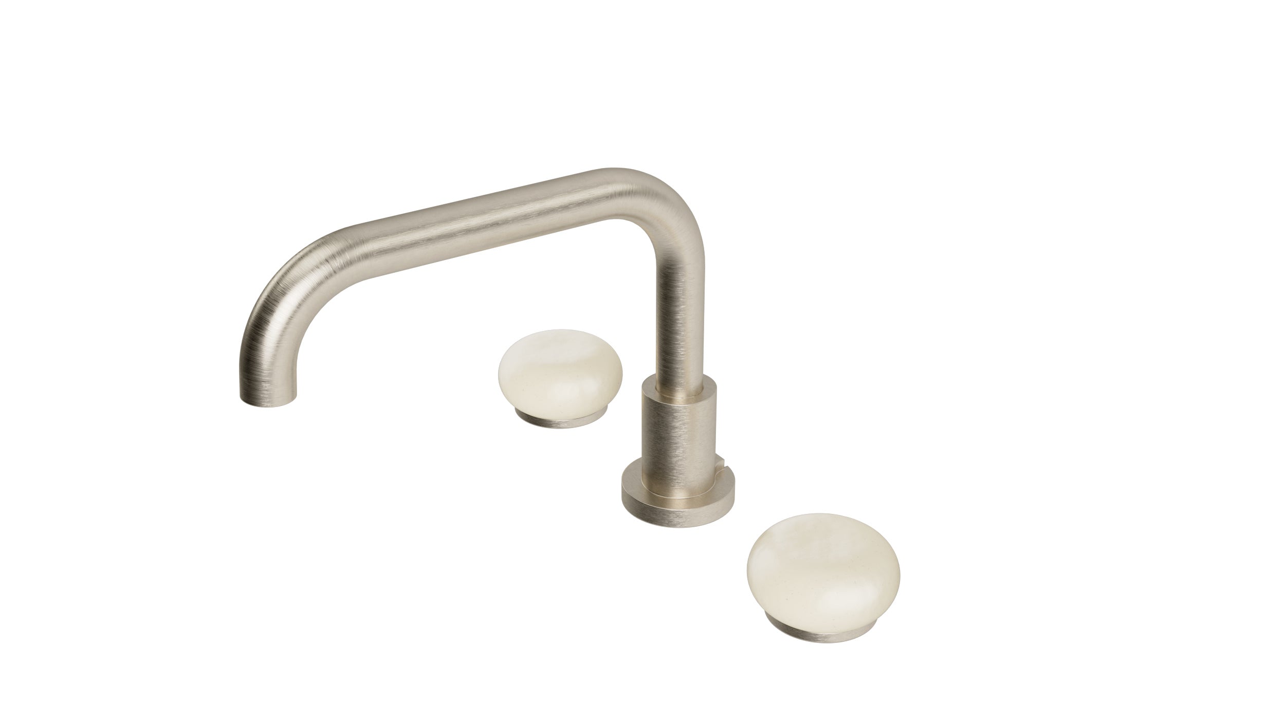 Foundry Two Handle Deck Mount Squaretop Bath Trim with Pebble Ceramic Knob Handles in Satin Nickel