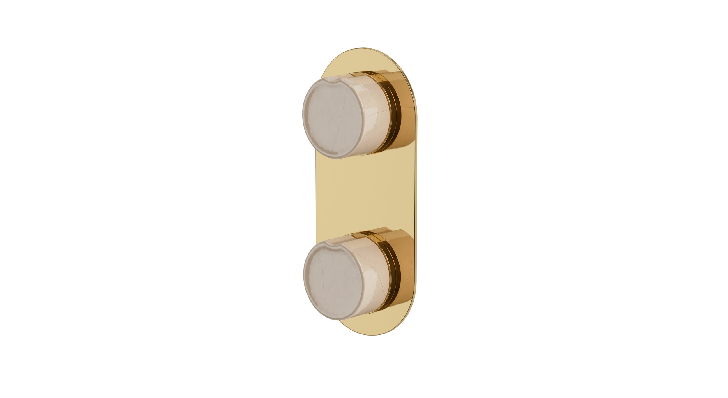 Foundry Two Handle Wall Mount Shower Trim with Groove Ceramic Knob Handles in Polished Brass