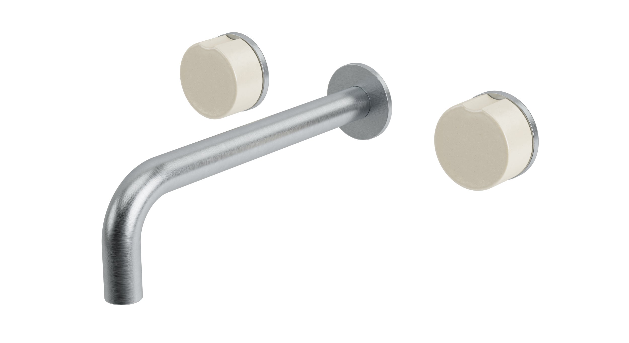 Foundry Two Handle Wall Mount 7.5" Lavatory Faucet with Groove Ceramic Knob Handles in Satin Chrome