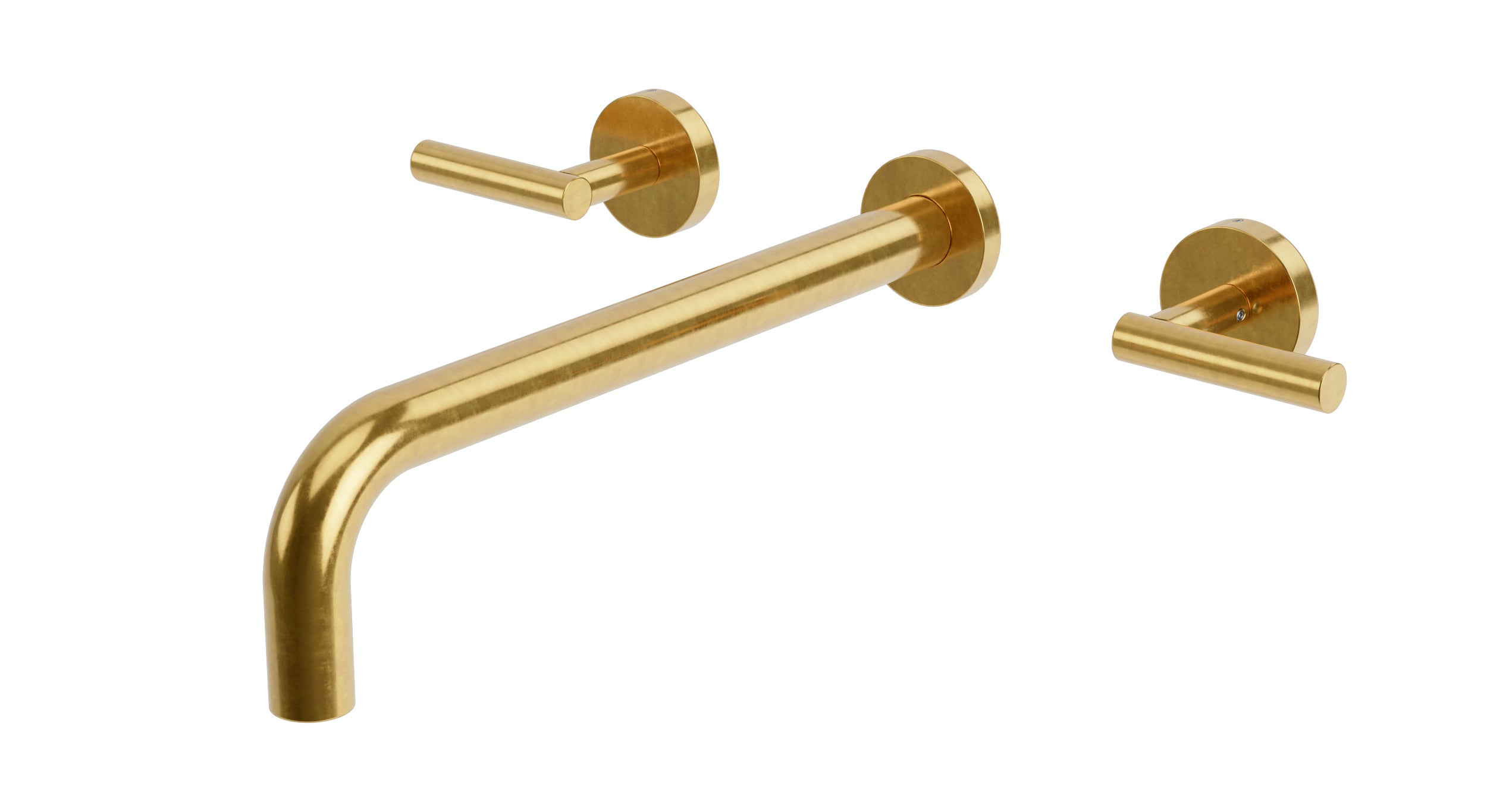 Contour Two Handle Wall Mount 12" Lavatory Faucet with Soft Lever Handles in French Brass
