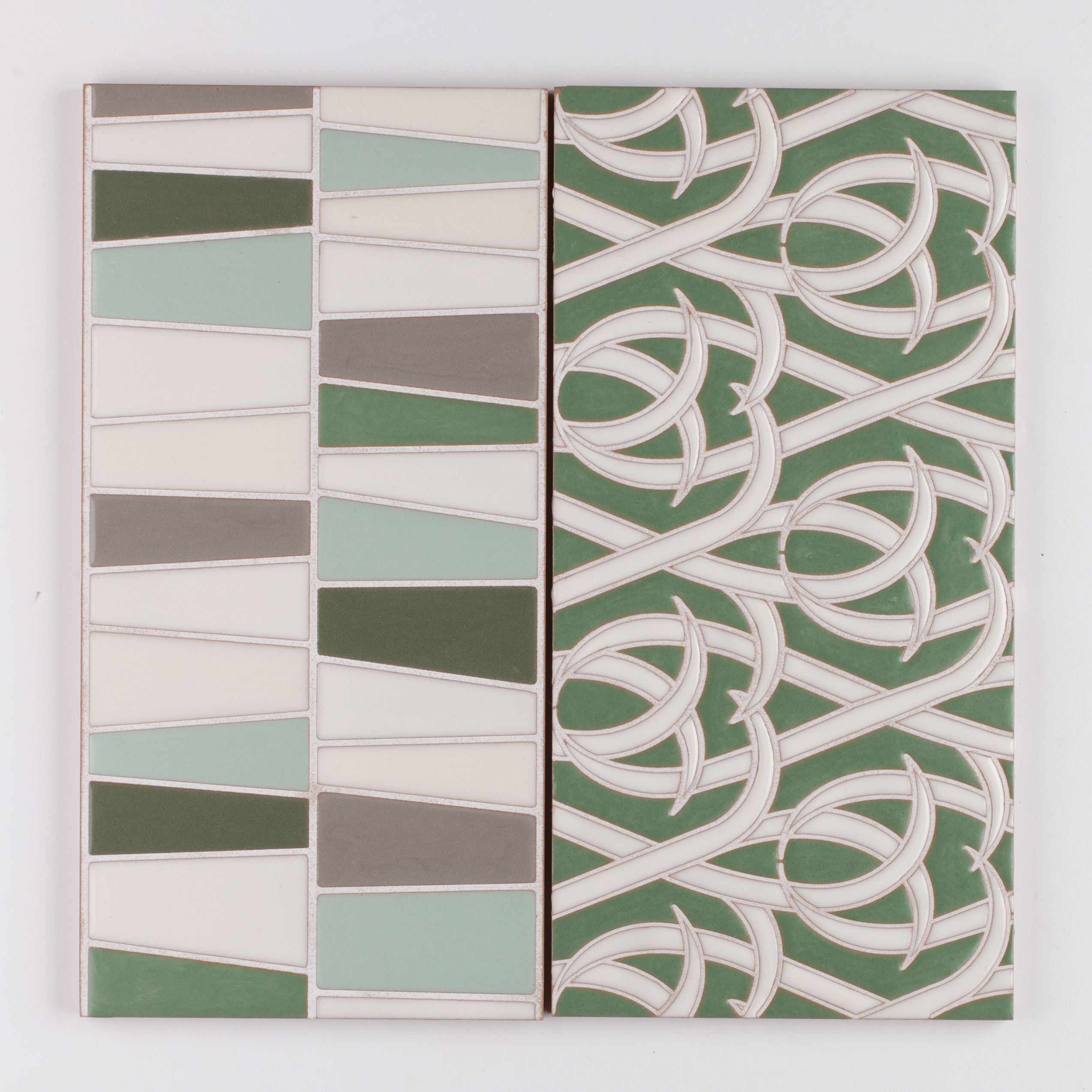 6x12 Handpainted Tile River Rock in Green Motif