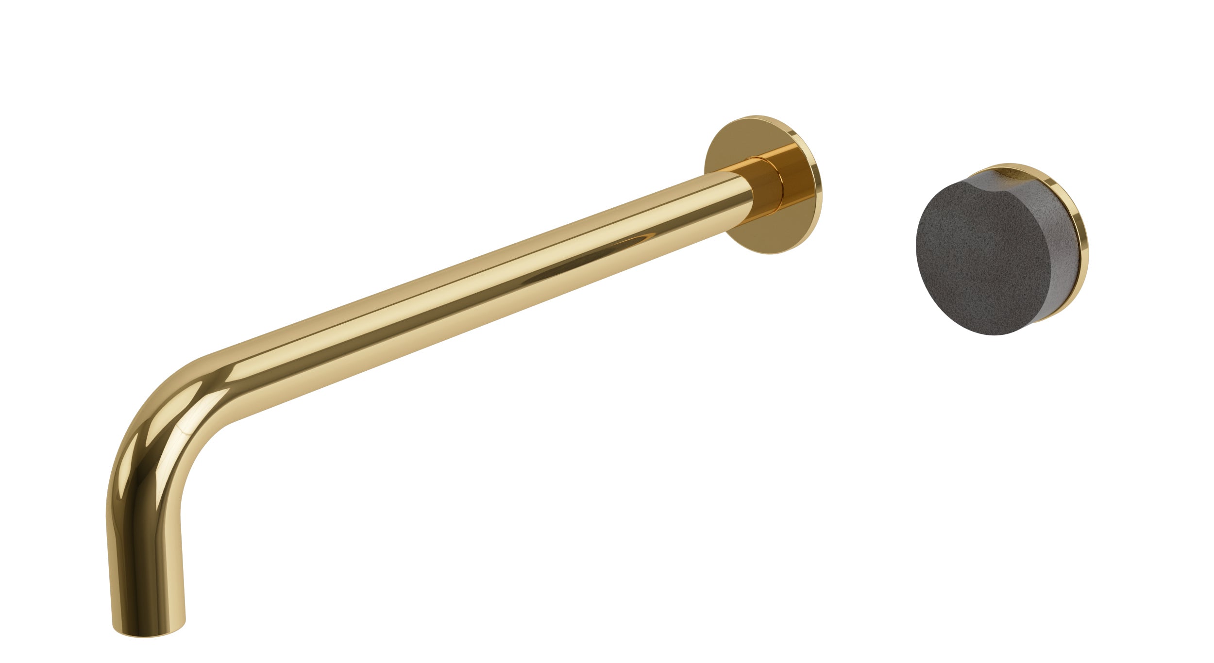 Foundry One Handle Wall Mount 12" Lavatory Faucet with Groove Ceramic Knob Handle in Polished Brass