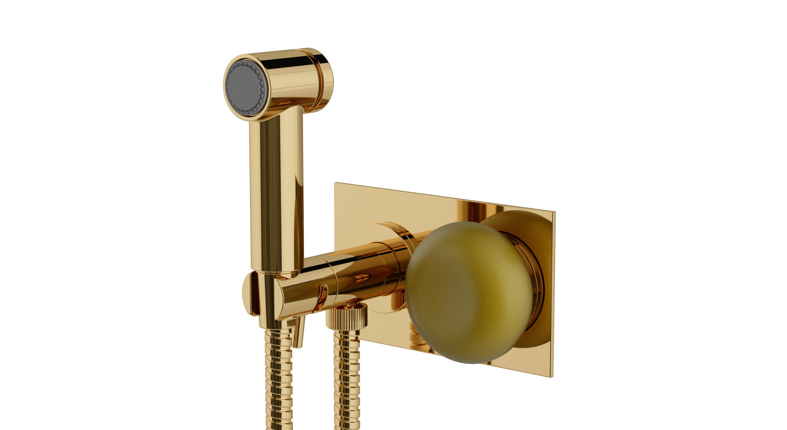 Foundry One Handle Wall Mount Bidet Trim with Pebble Ceramic Knob Handle in Polished Brass
