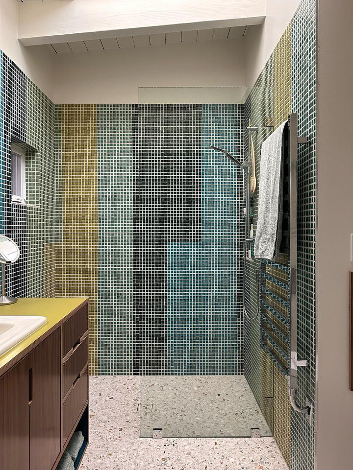 1x1 Straight Set Sheeted Original Ceramic Mosaic Tile in Caspian Sea Gloss