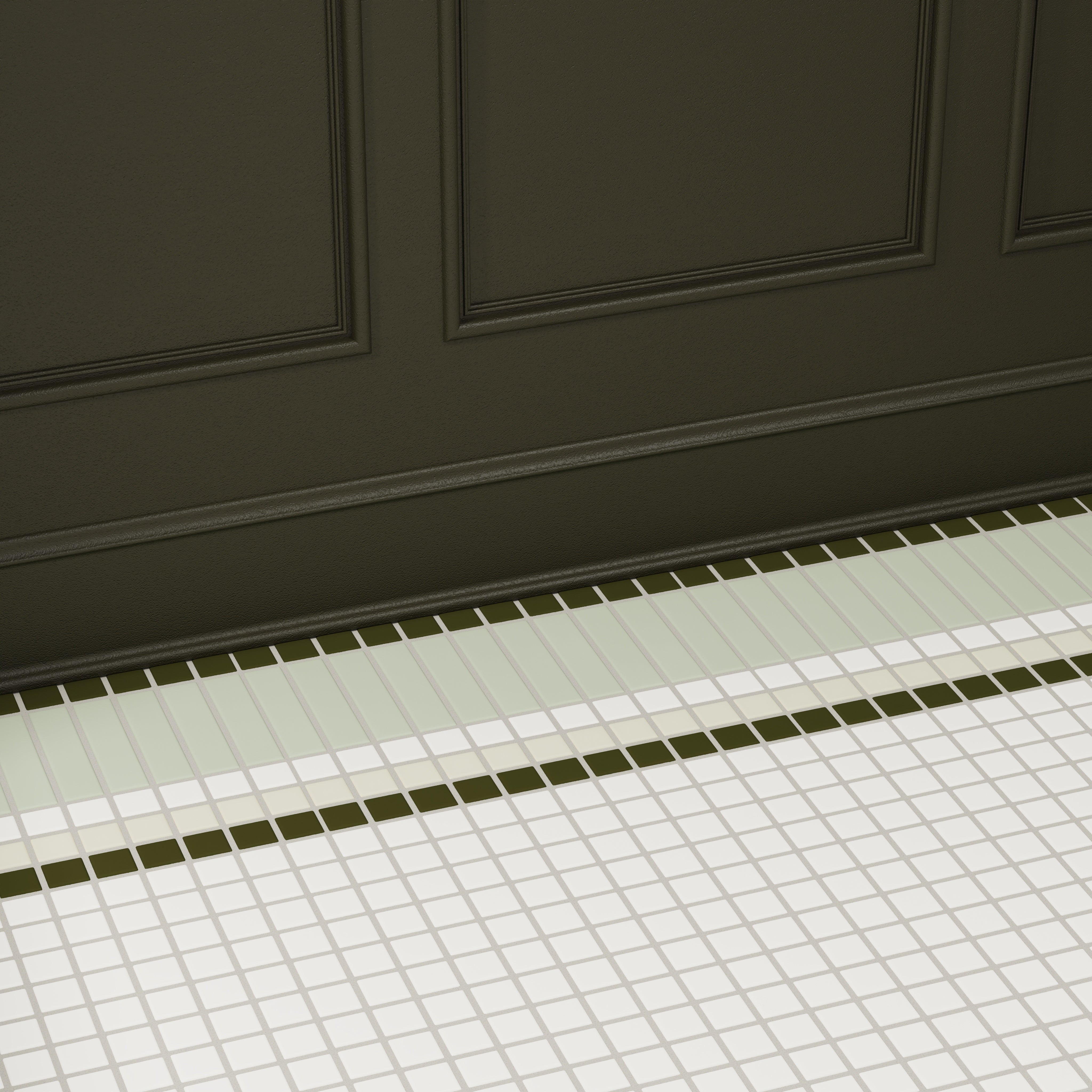 1x1, 1x4 Channel Stripe Border Sheeted Original Ceramic Tile in Celadon Matte