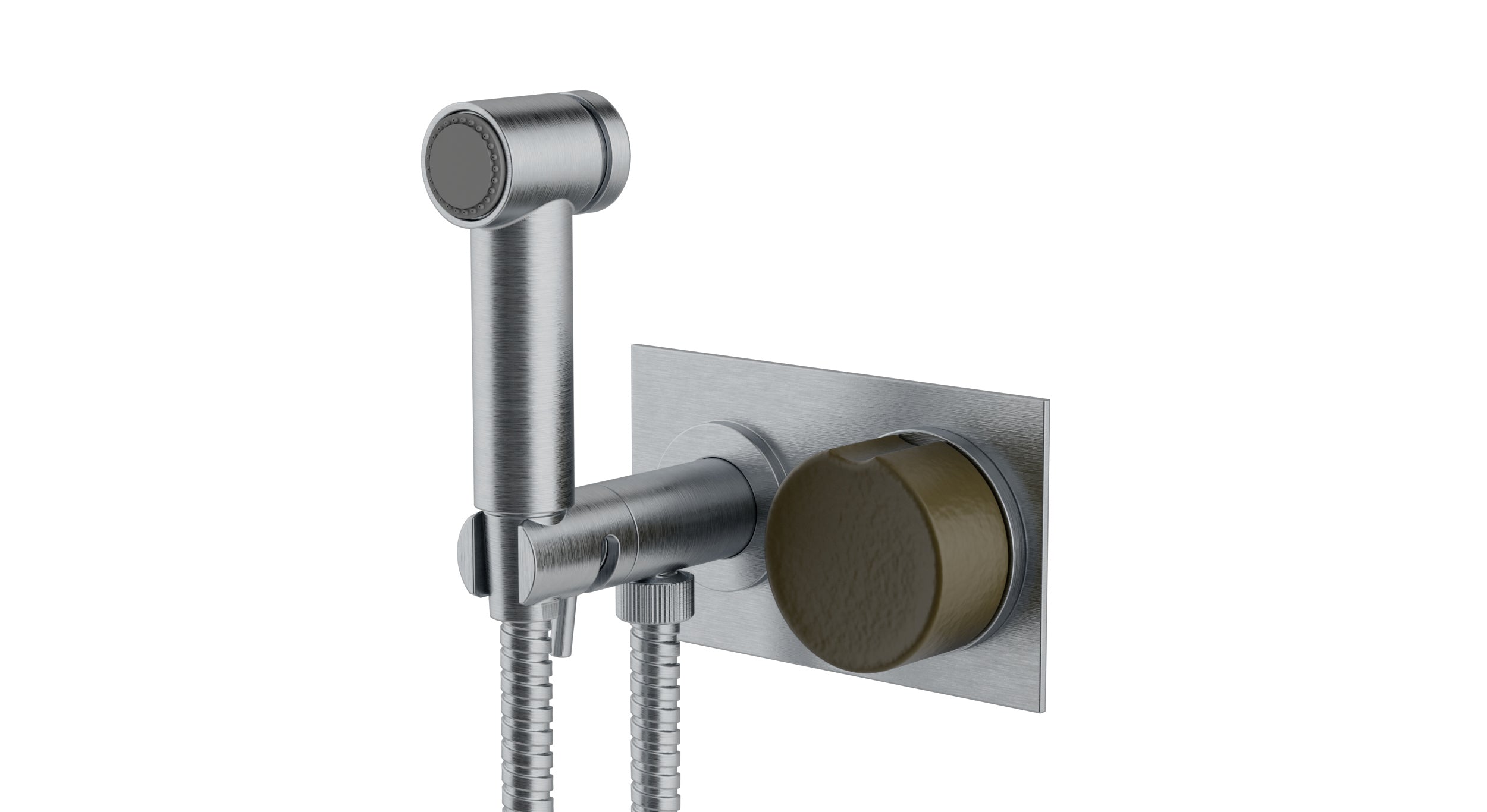 Foundry One Handle Wall Mount Bidet Trim with Groove Ceramic Knob Handle in Satin Chrome