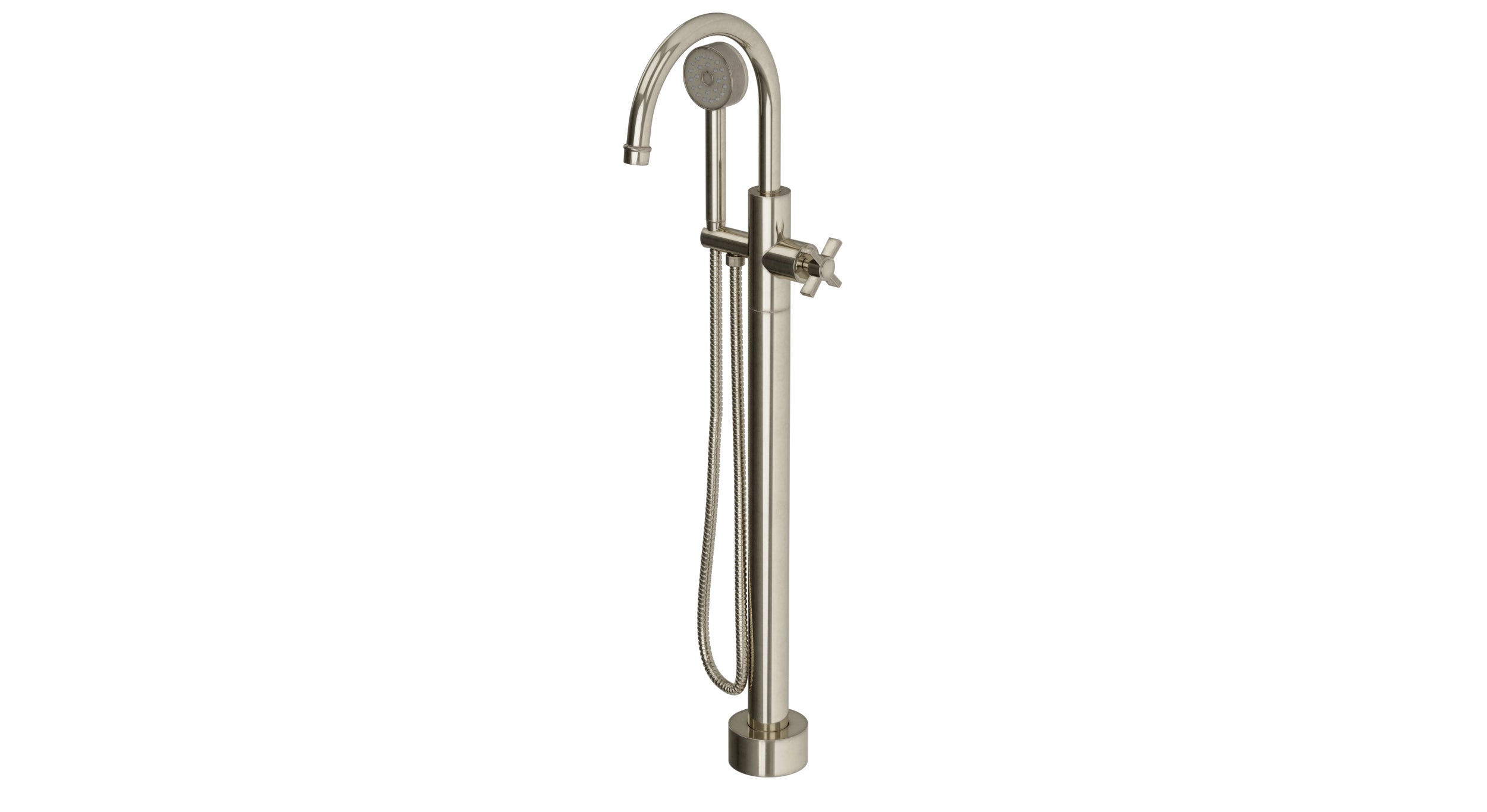 Emerson One Handle Floor Mount Gooseneck Bath Trim with Hand Shower and Defined Cross Handle in French Nickel