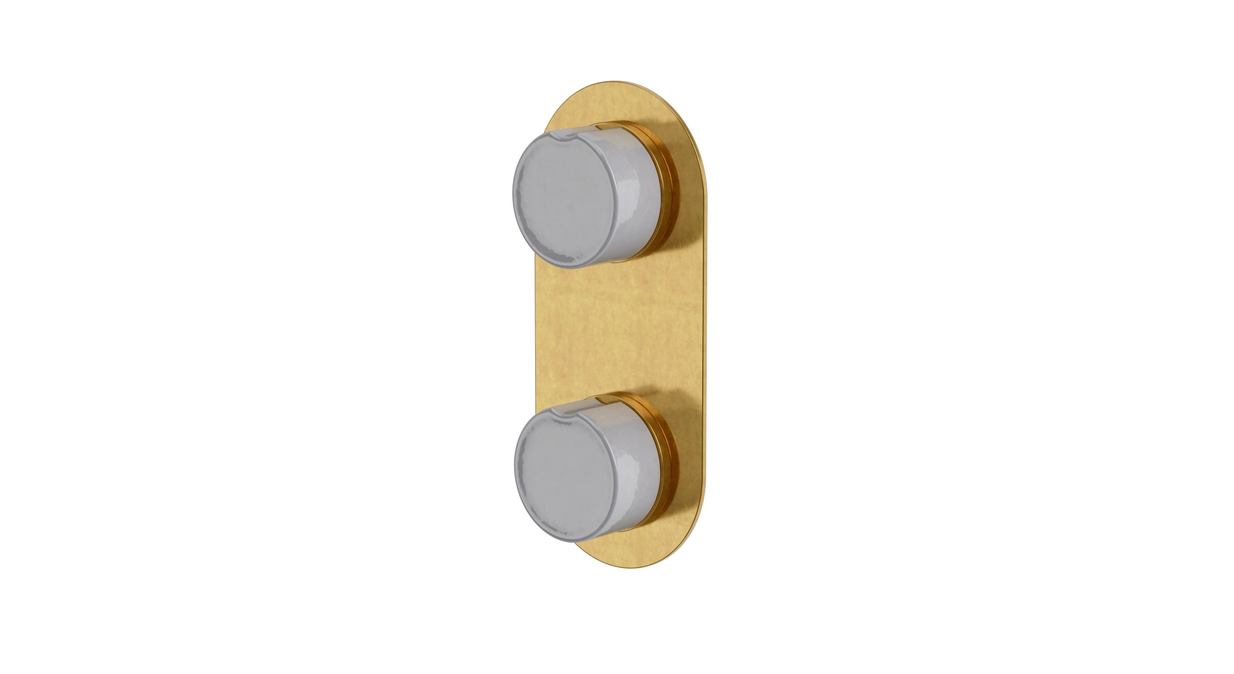 Foundry Two Handle Wall Mount Shower Trim with Groove Ceramic Knob Handles in French Brass