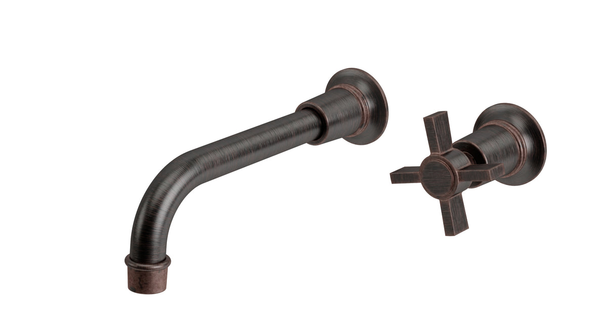 Emerson One Handle Wall Mount 8.25" Lavatory Faucet with Defined Cross Handle in Antique Bronze