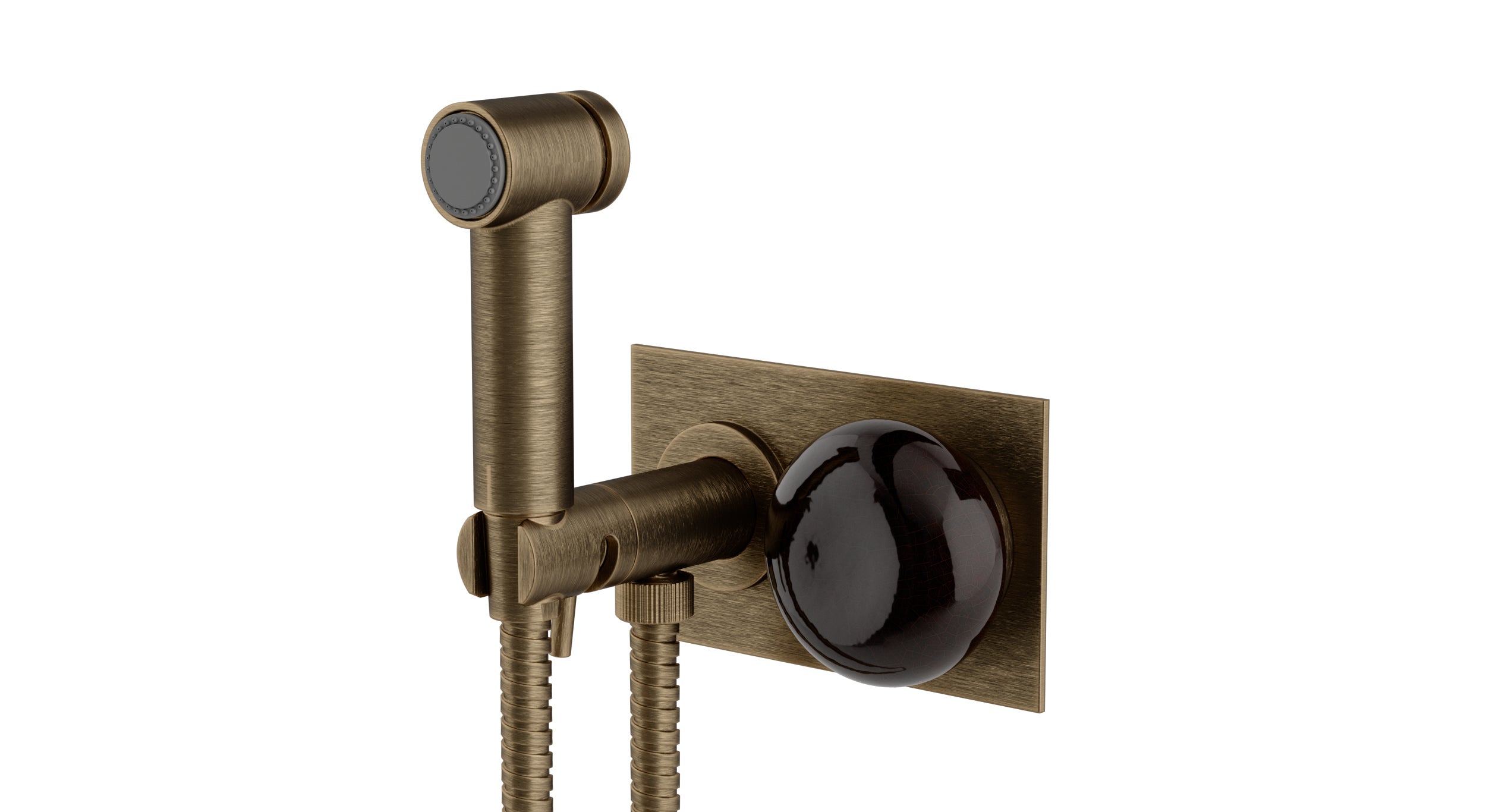 Foundry One Handle Wall Mount Bidet Trim with Pebble Ceramic Knob Handle in Antique Brass
