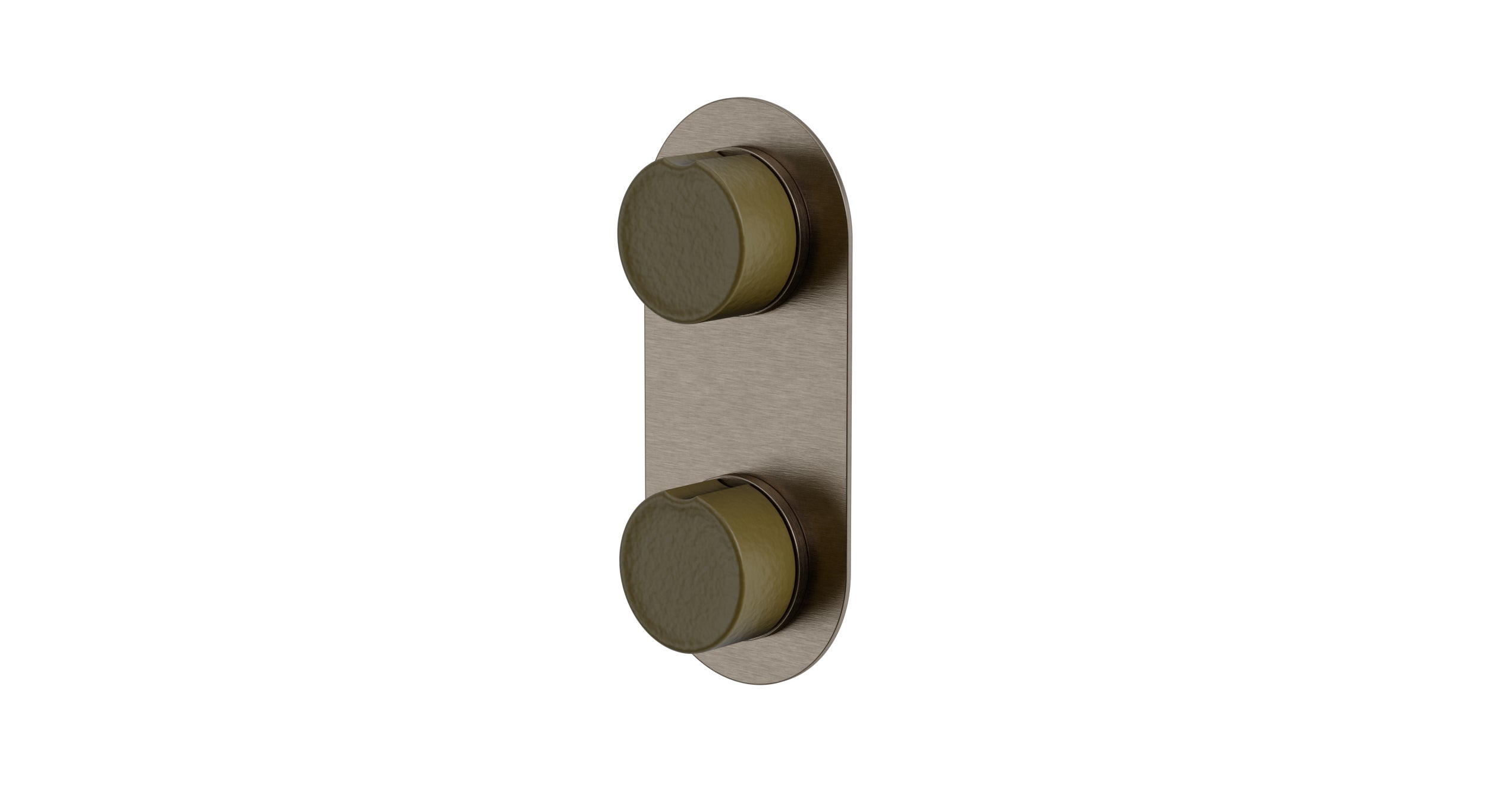 Foundry Two Handle Wall Mount Shower Trim with Groove Ceramic Knob Handles in Antique Nickel