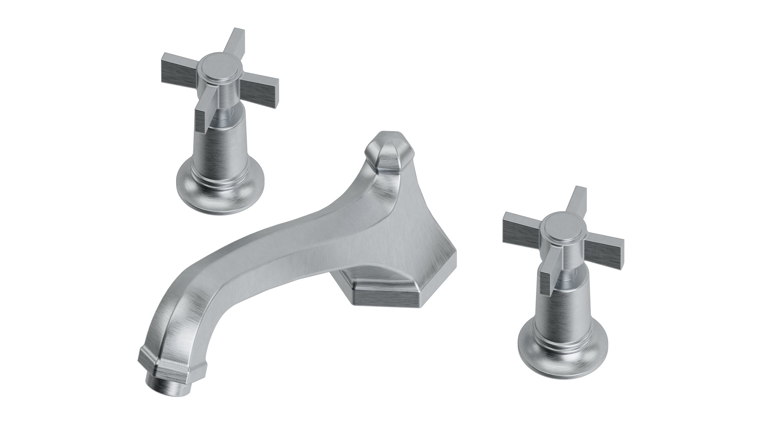 Emerson Two Handle Deck Mount Low Hexagon Bath Trim with Defined Cross Handles in Satin Chrome