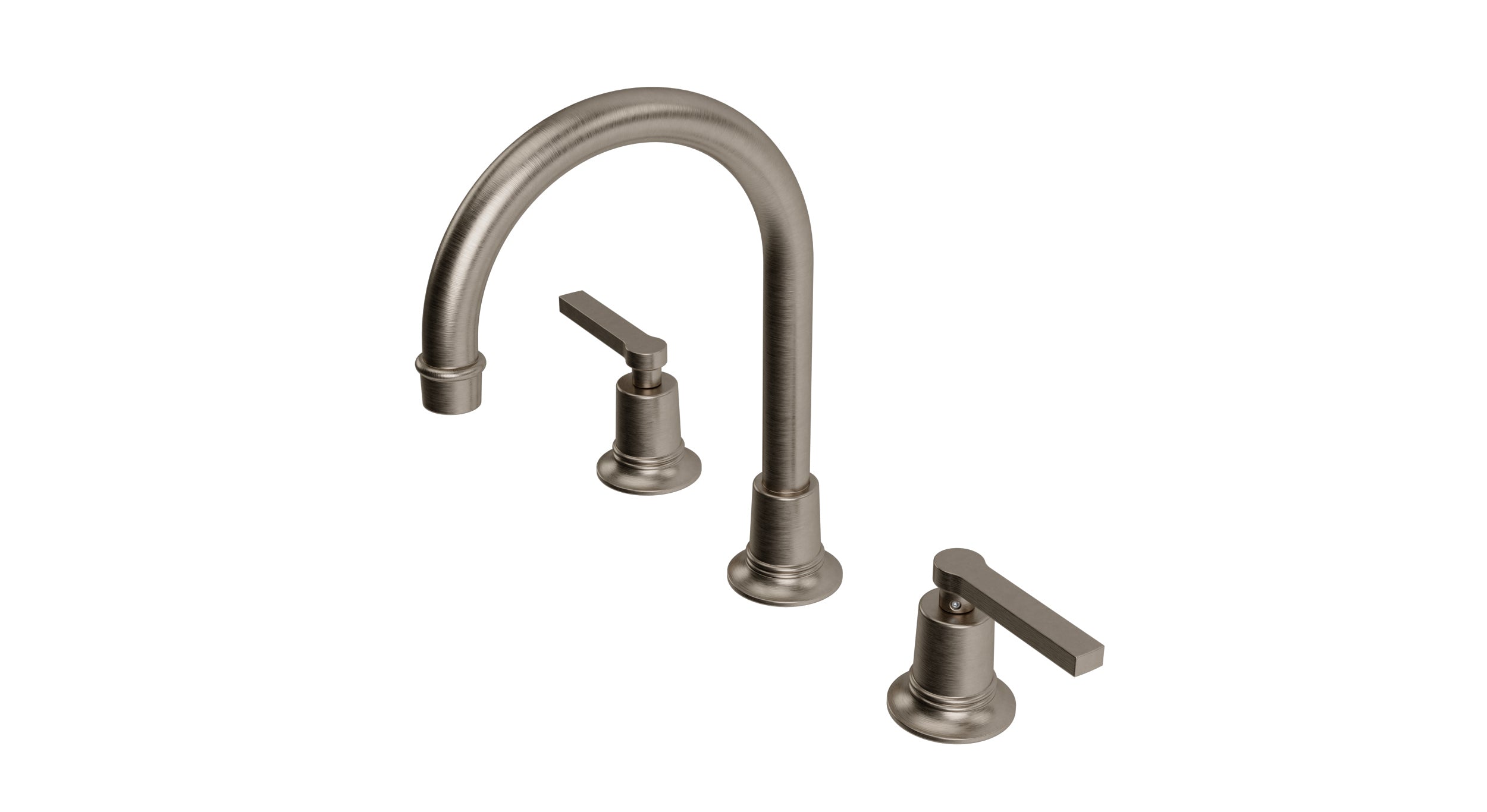 Emerson Two Handle Deck Mount Gooseneck Lavatory Faucet with Classic Lever Handles in Antique Nickel