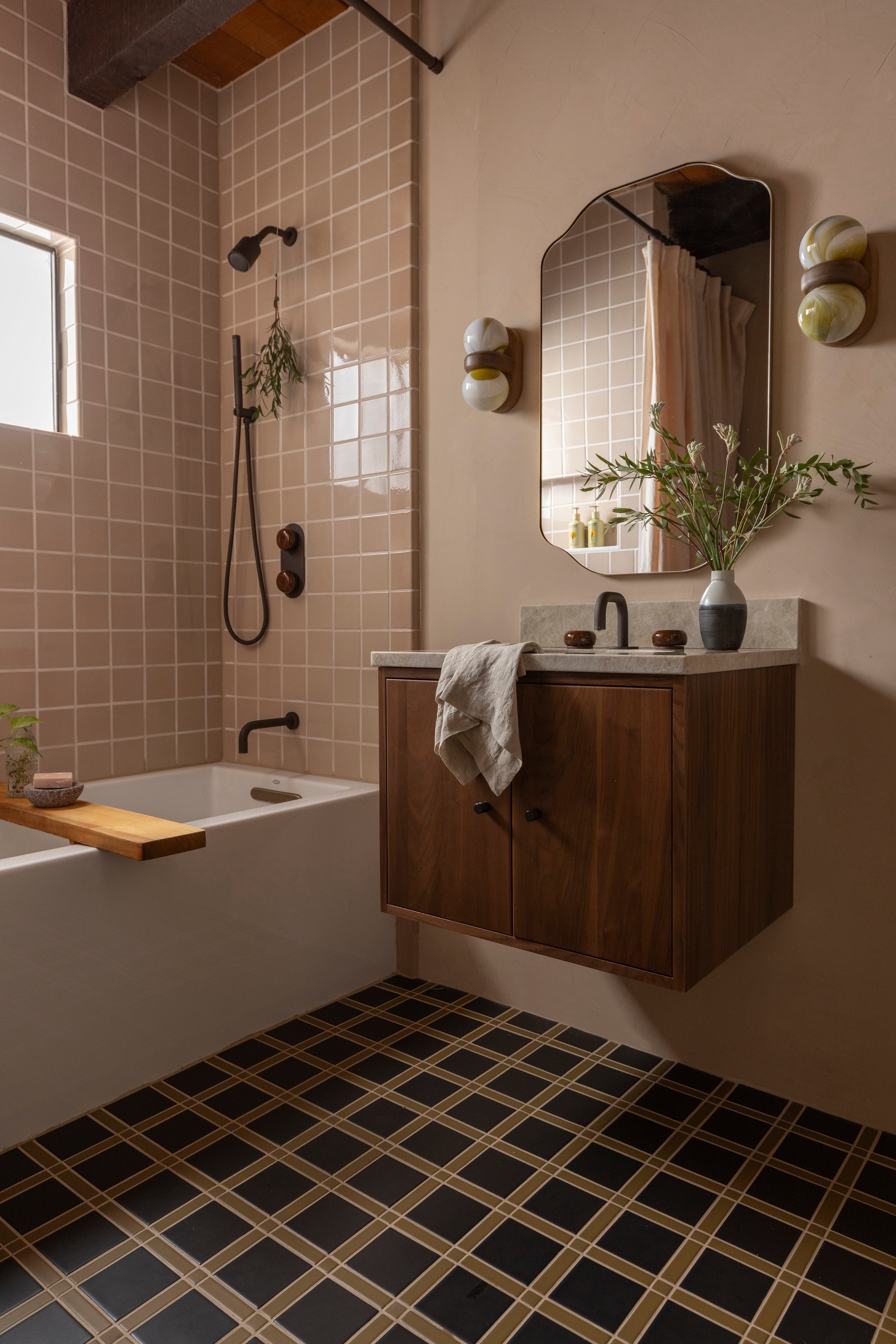 Lattice Sheeted Original Ceramic Tile in Chaparral Matte & Raven Matte